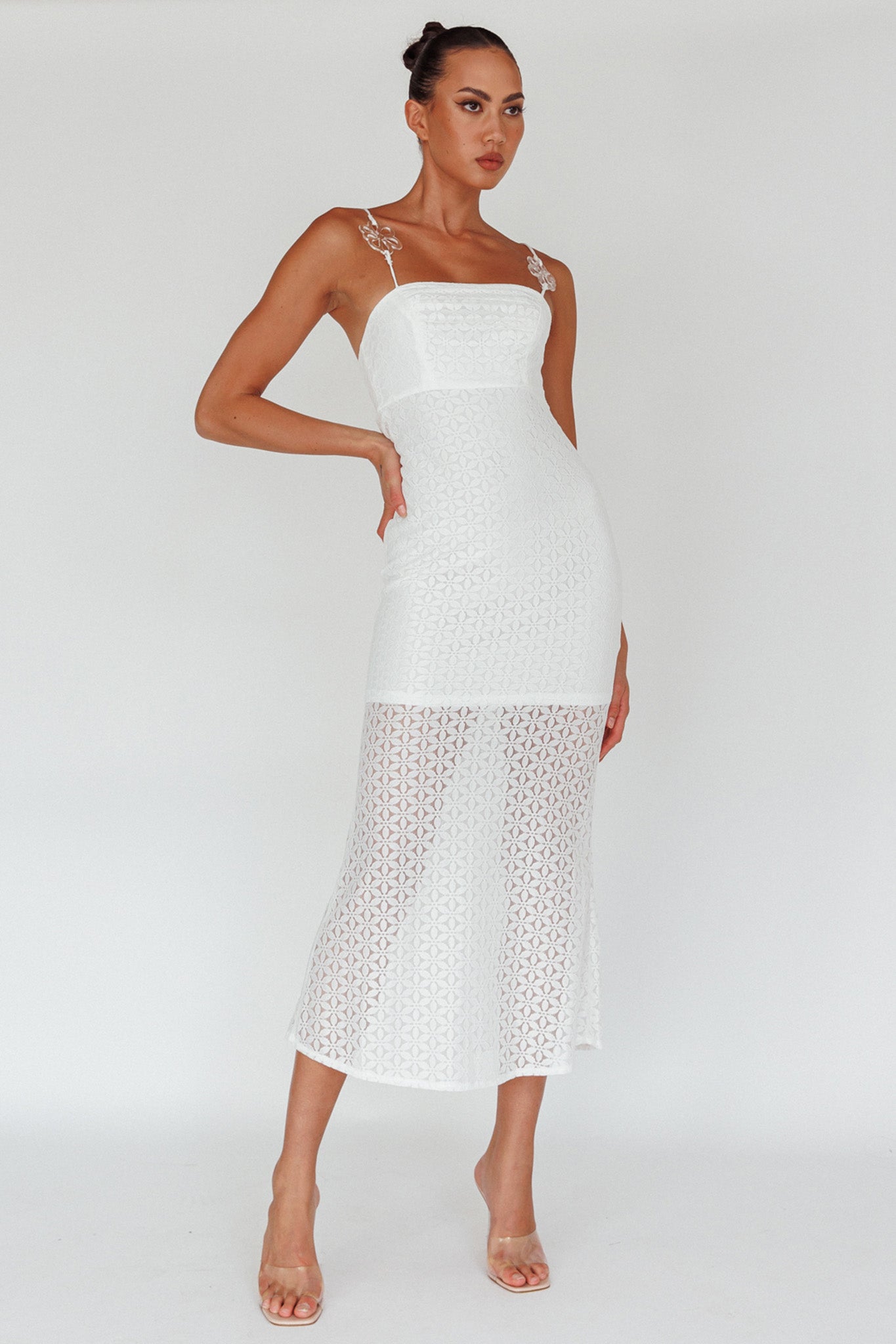 Lazy Daisy Flower Strap Midi Dress White by Selfie Leslie Australia