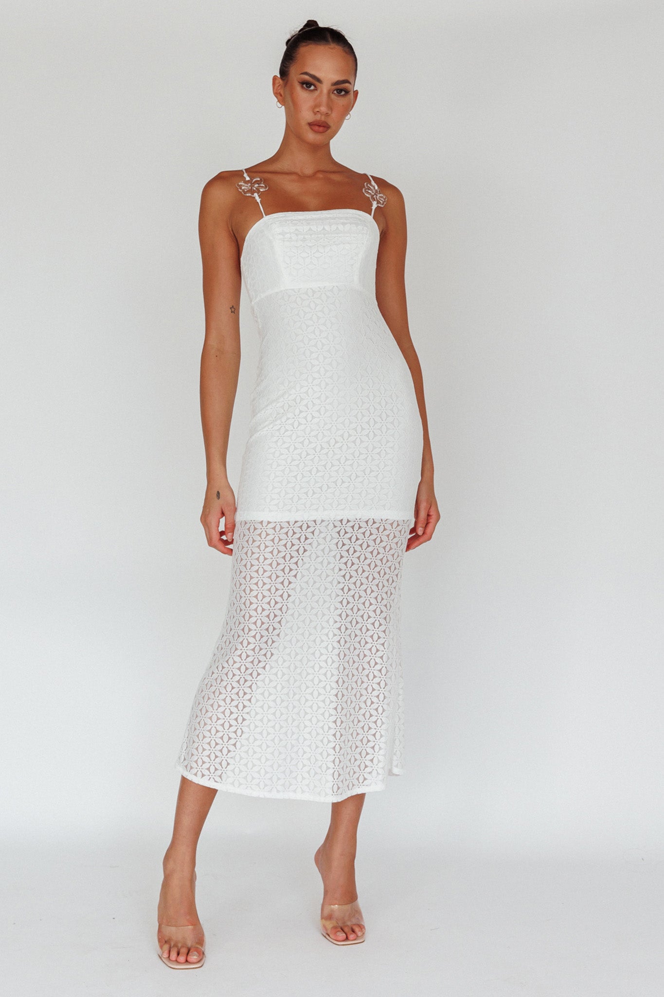 Lazy Daisy Flower Strap Midi Dress White by Selfie Leslie Australia