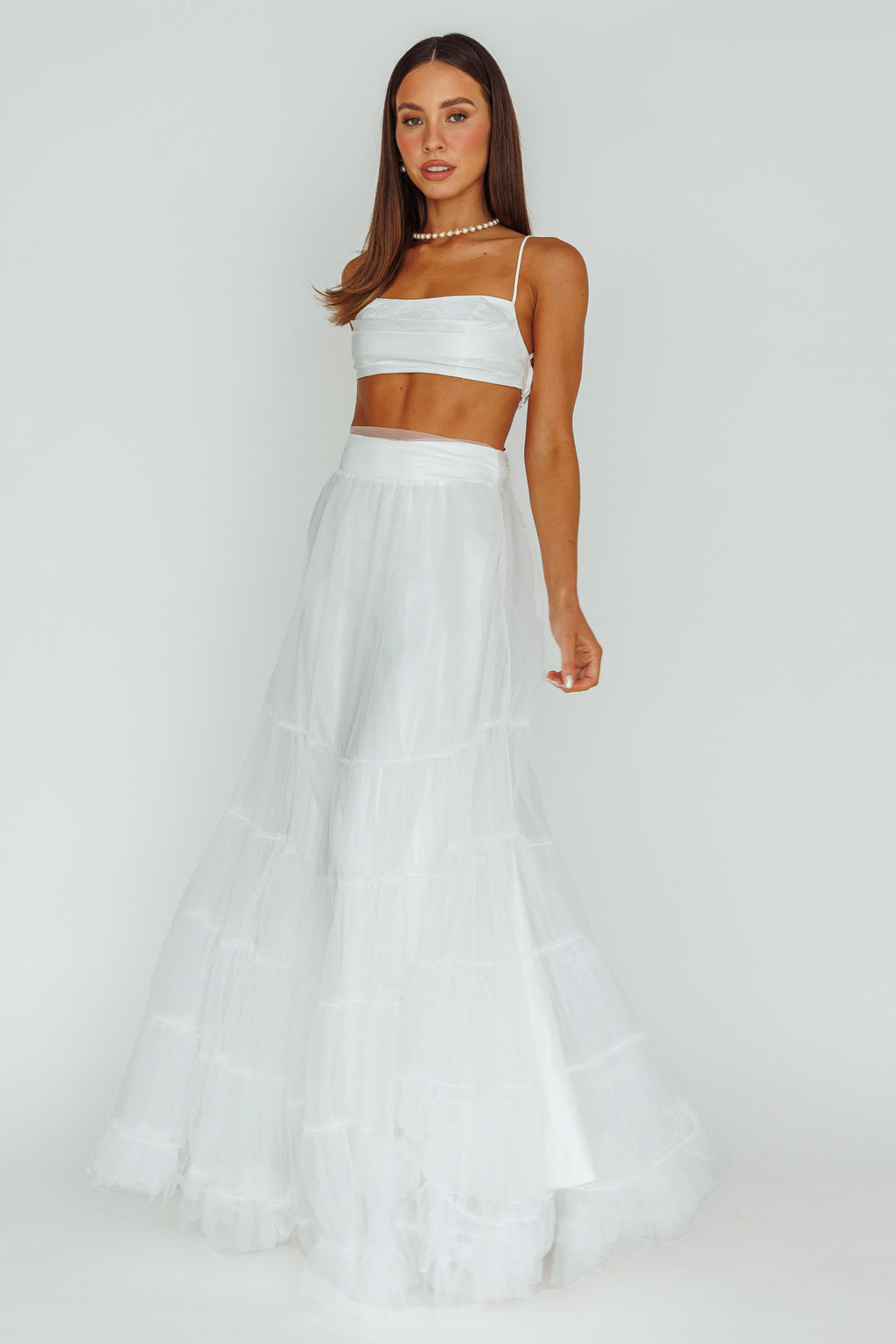 Mavis Mesh Overlay Maxi Skirt White by Selfie Leslie Australia