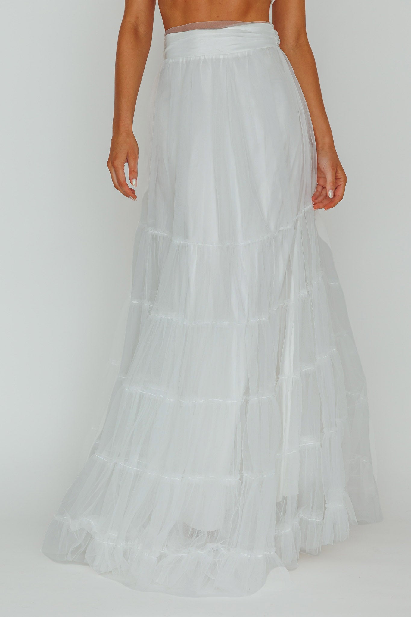 Mavis Mesh Overlay Maxi Skirt White by Selfie Leslie Australia