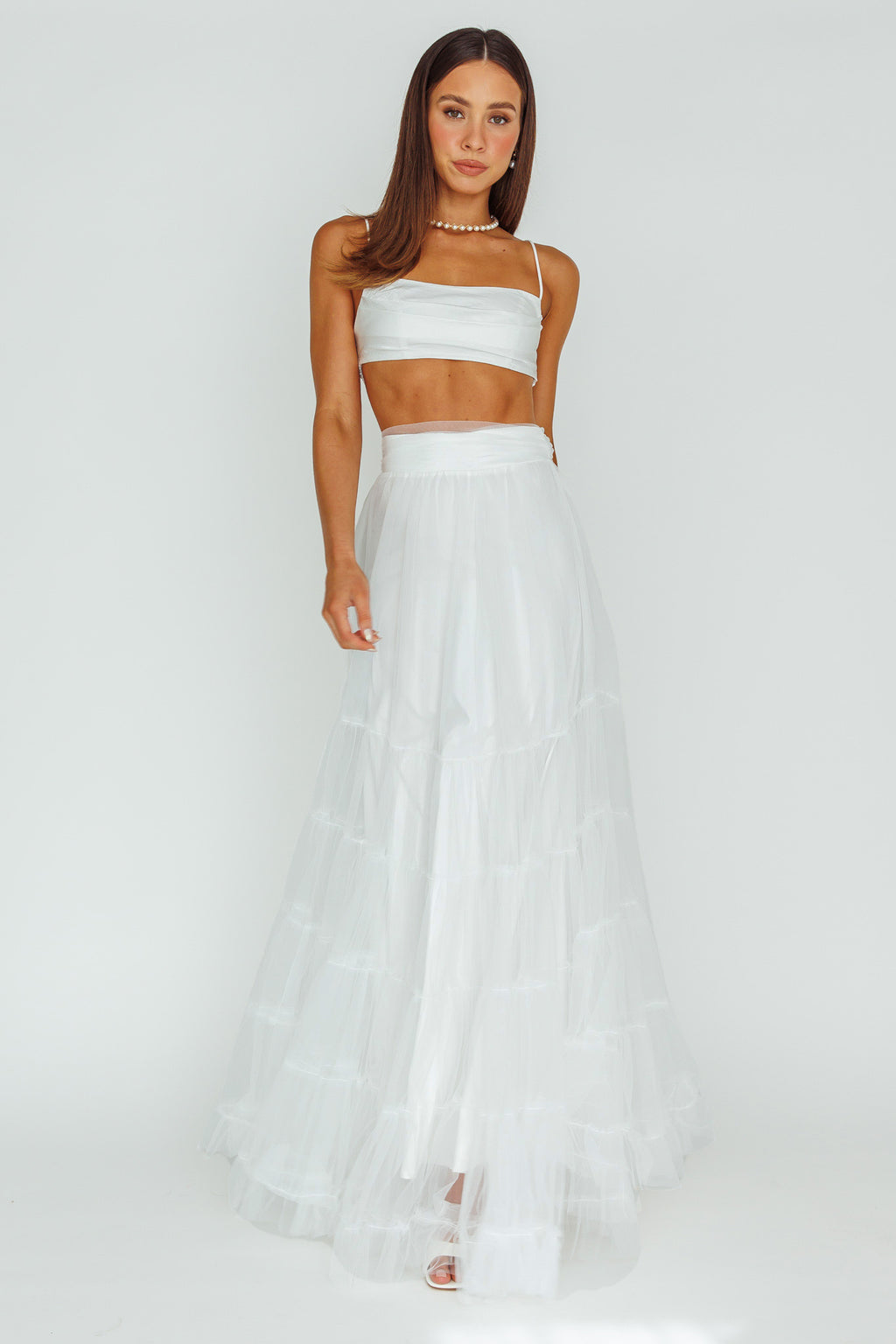 Mavis Mesh Overlay Maxi Skirt White by Selfie Leslie Australia
