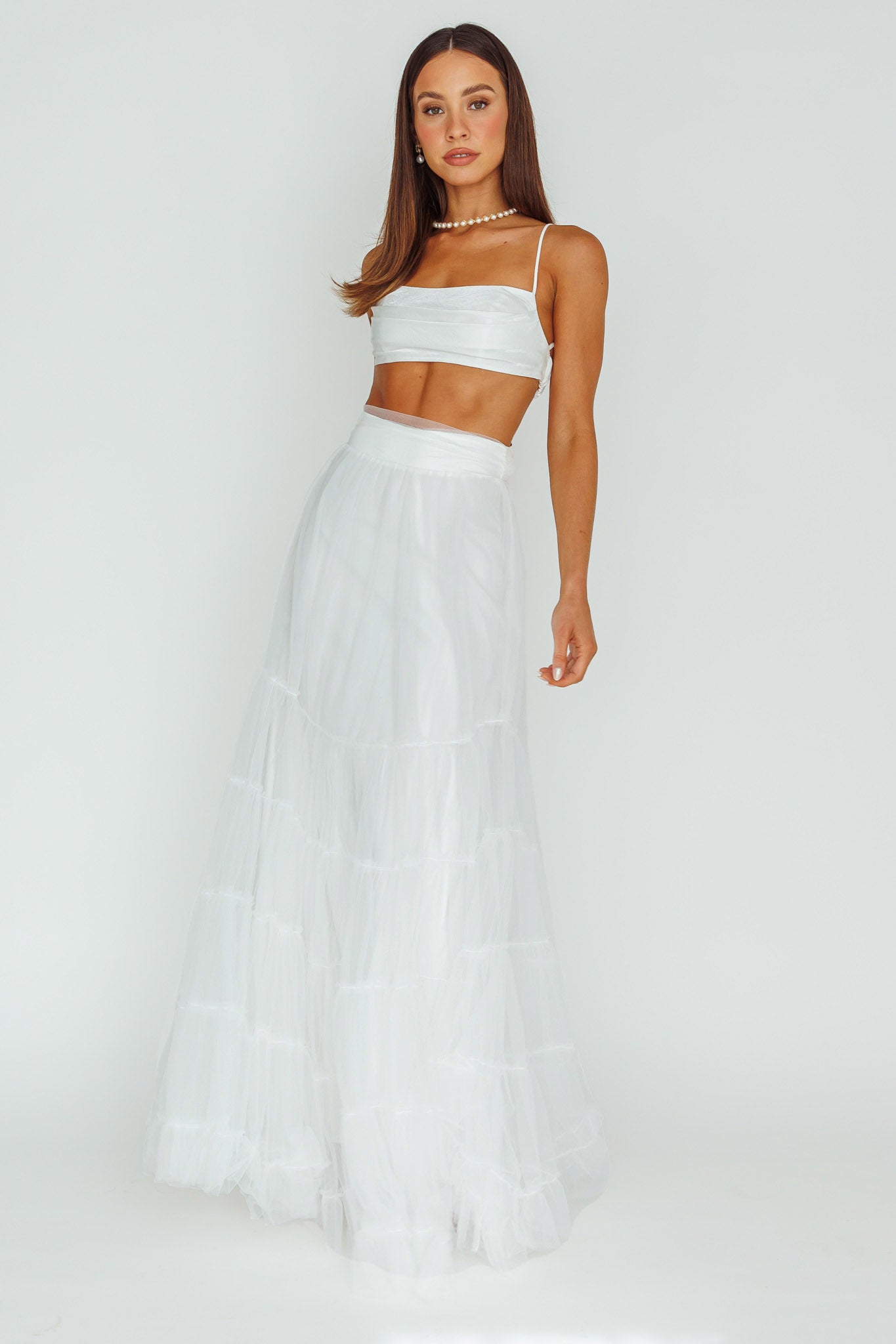 Mavis Mesh Overlay Maxi Skirt White | Selfie Leslie Australia