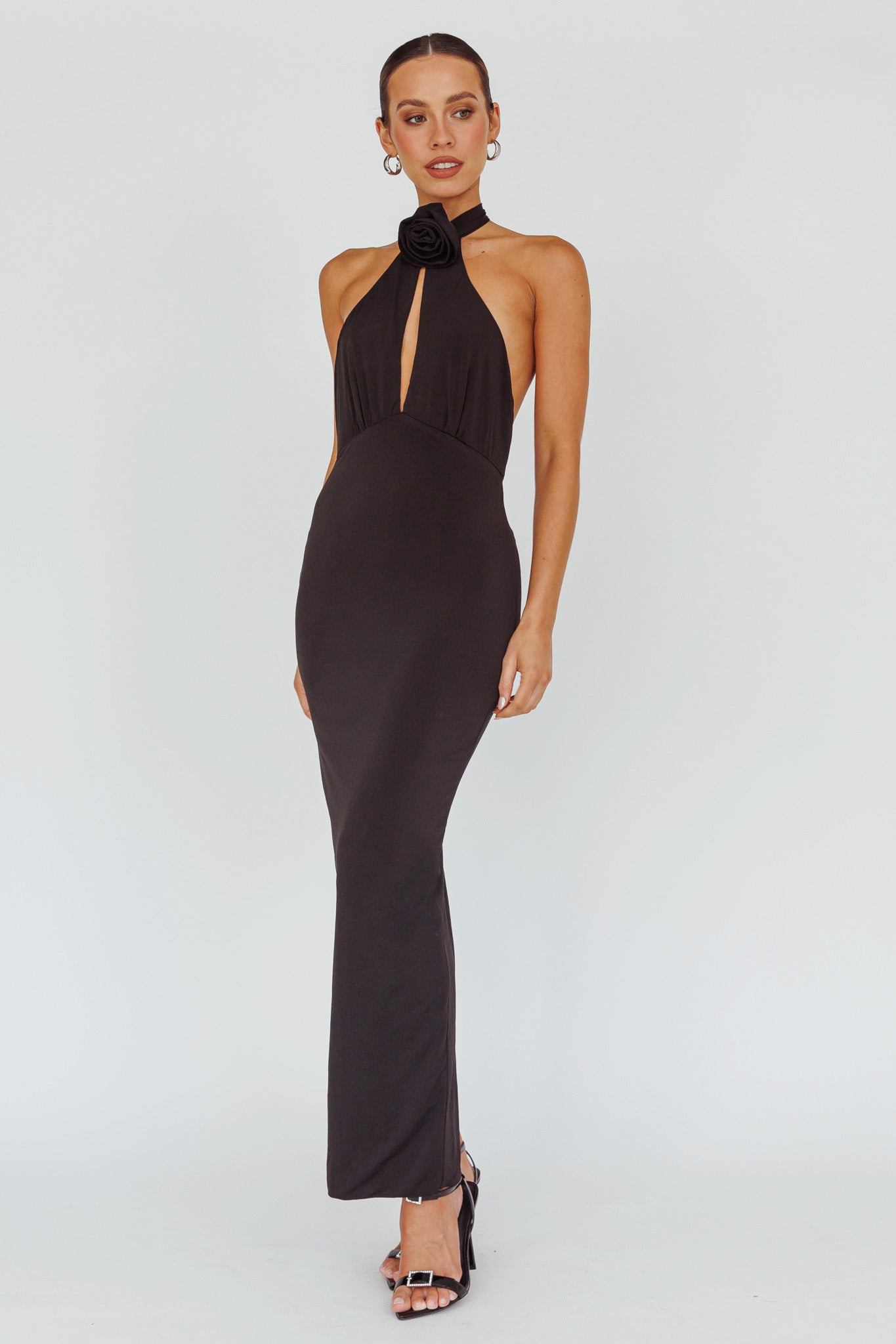 Simha Rose Halterneck Midi Dress Black by Selfie Leslie Australia