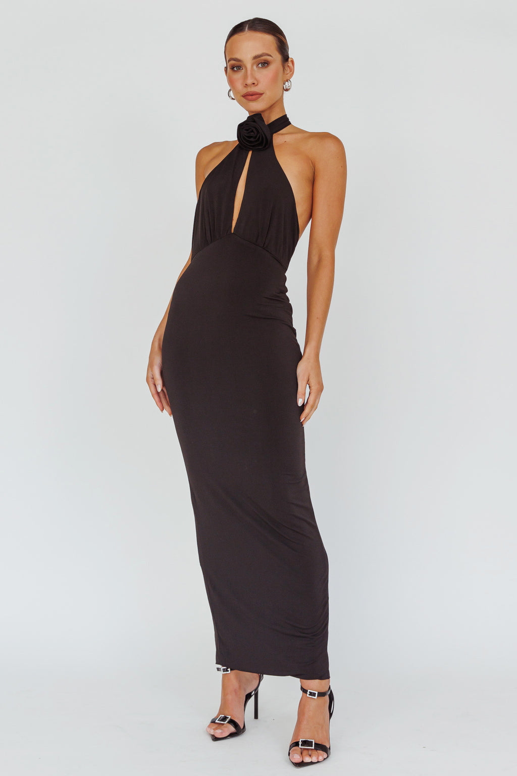 Simha Rose Halterneck Midi Dress Black by Selfie Leslie Australia