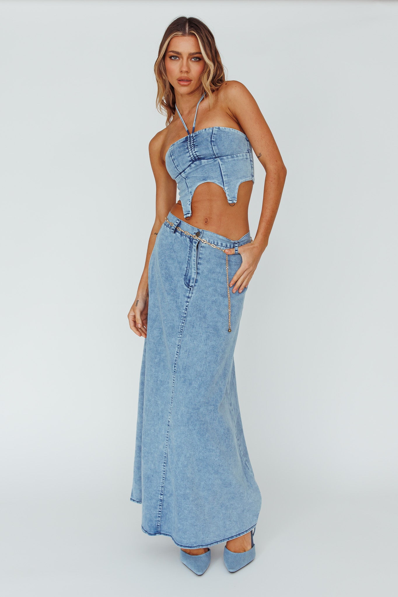 Romcom Maxi Skirt Denim Blue by Selfie Leslie Australia