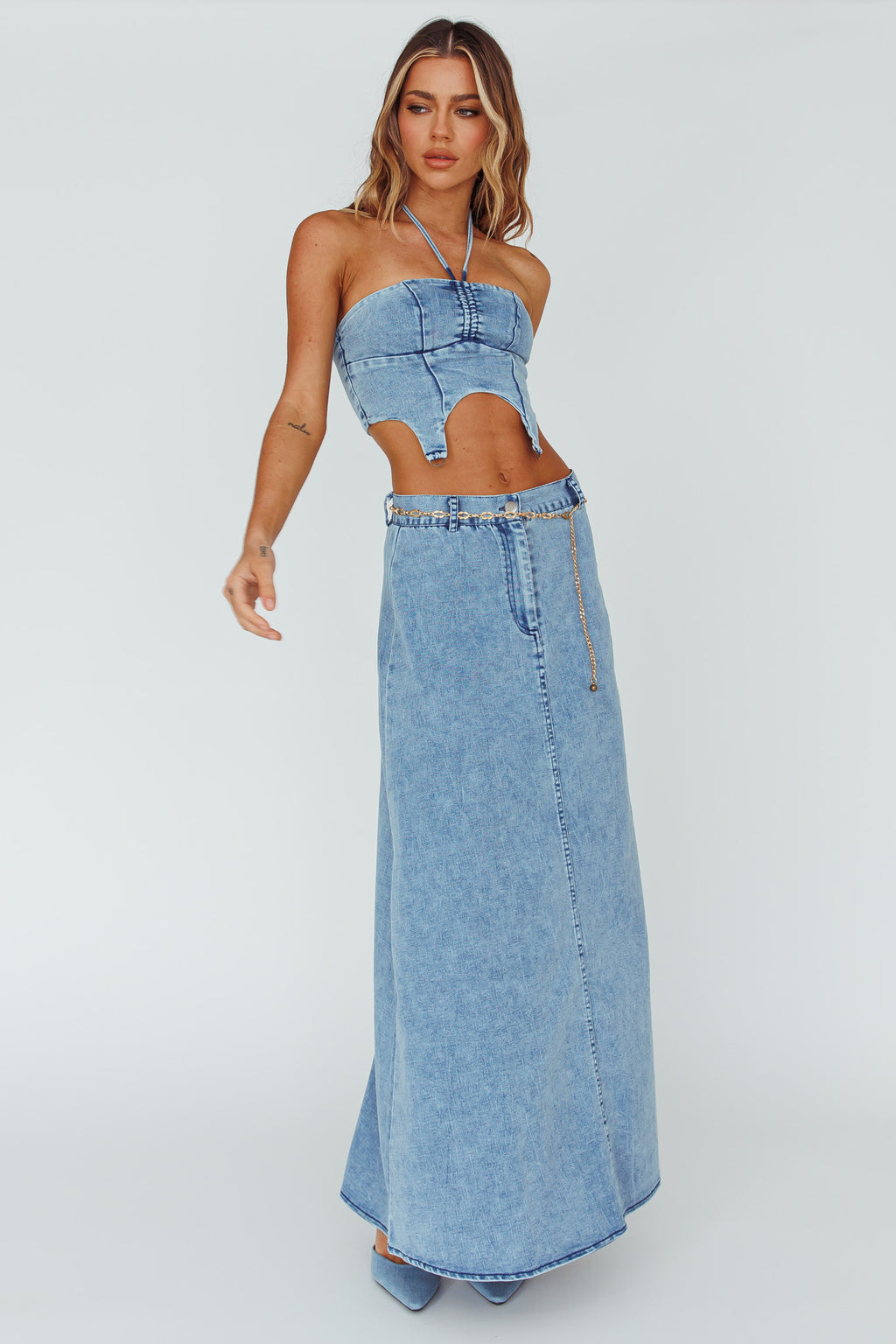 Romcom Maxi Skirt Denim Blue by Selfie Leslie Australia
