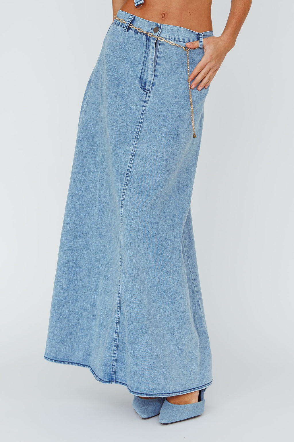 Romcom Maxi Skirt Denim Blue by Selfie Leslie Australia
