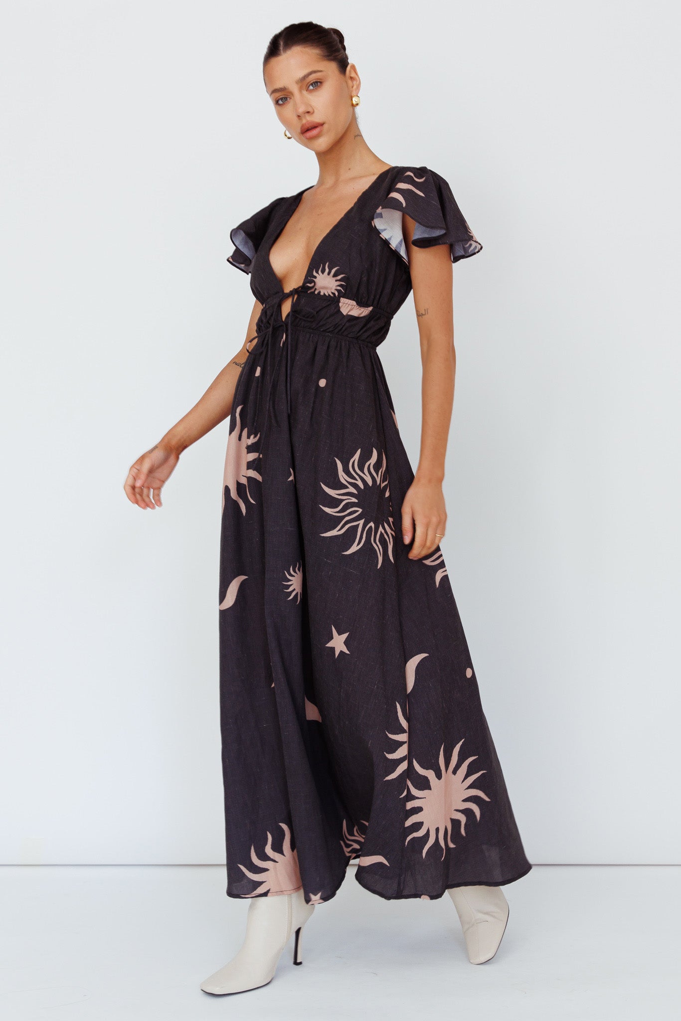 Carnivale Angel Sleeve Maxi Dress Black/Beige by Selfie Leslie Australia