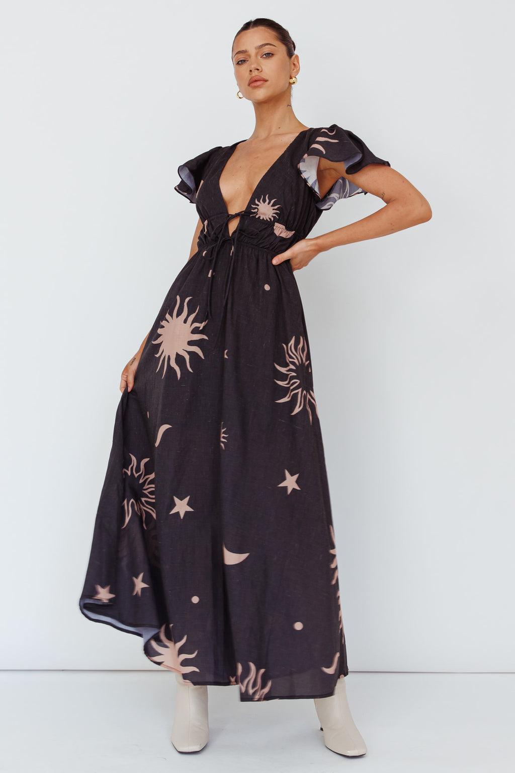 Carnivale Angel Sleeve Maxi Dress Black/Beige by Selfie Leslie Australia