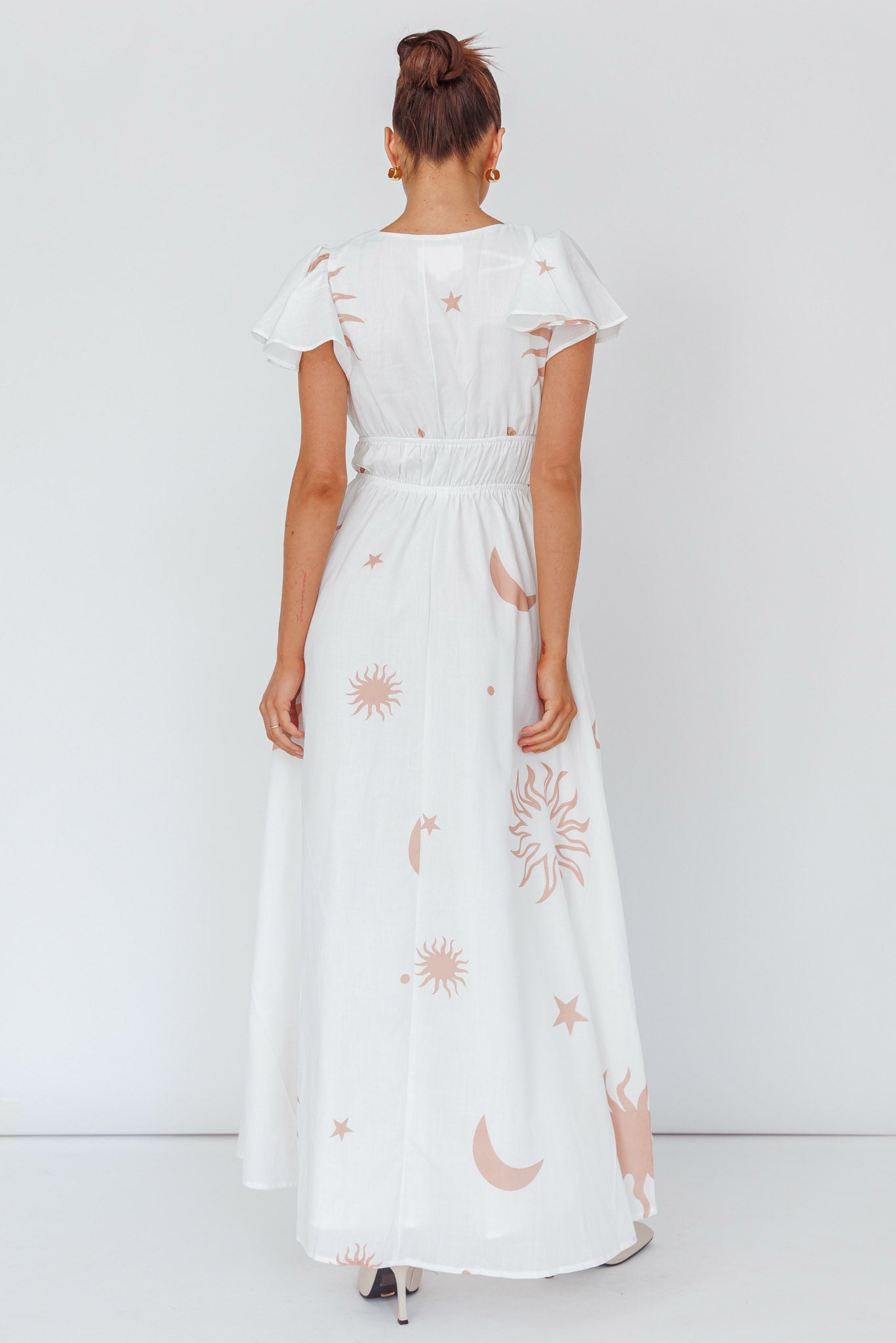 Carnivale Angel Sleeve Maxi Dress White/Beige by Selfie Leslie Australia