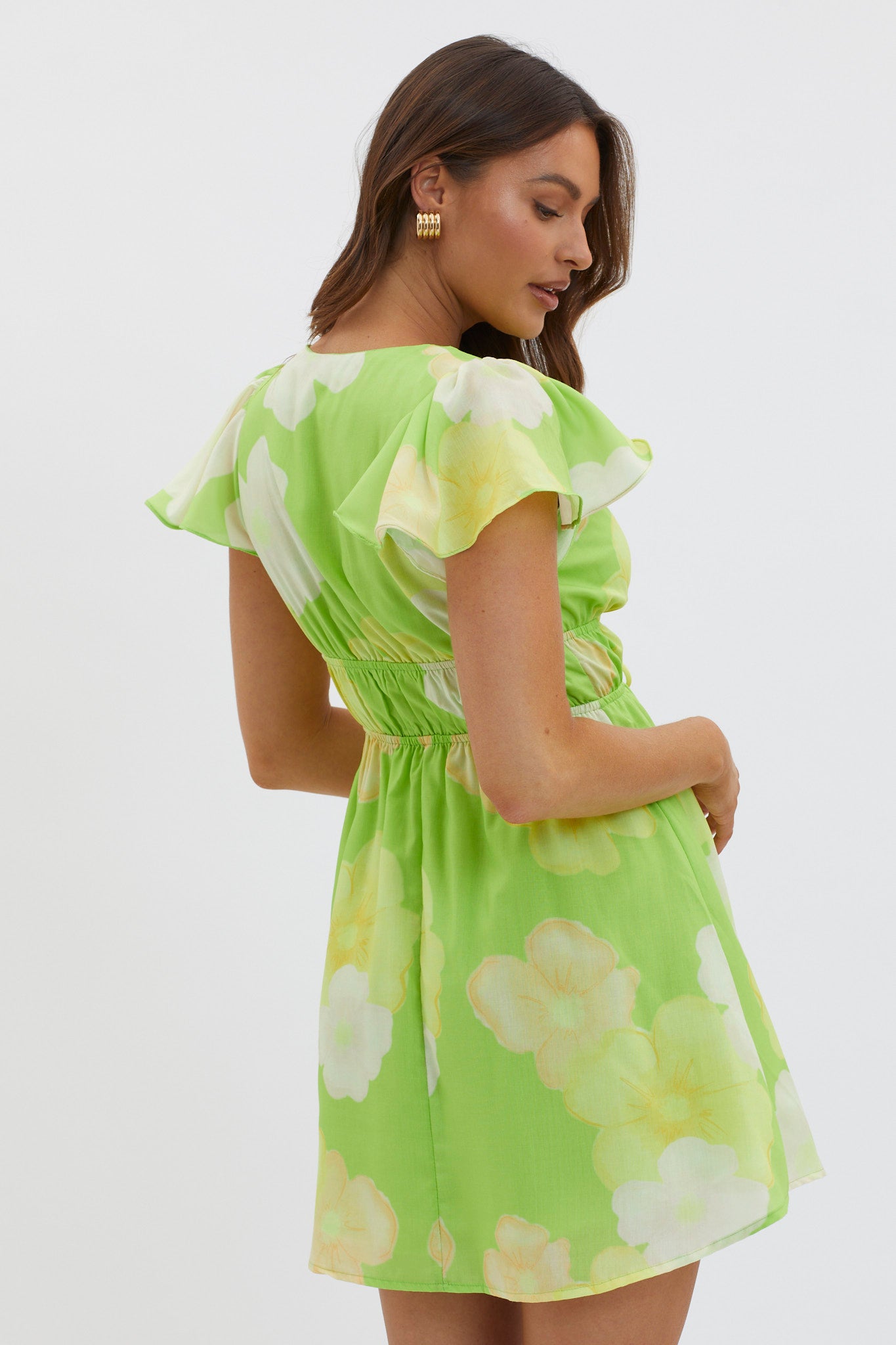 Carnivale Angel Sleeve Mini Dress Floral Yellow by Selfie Leslie Australia