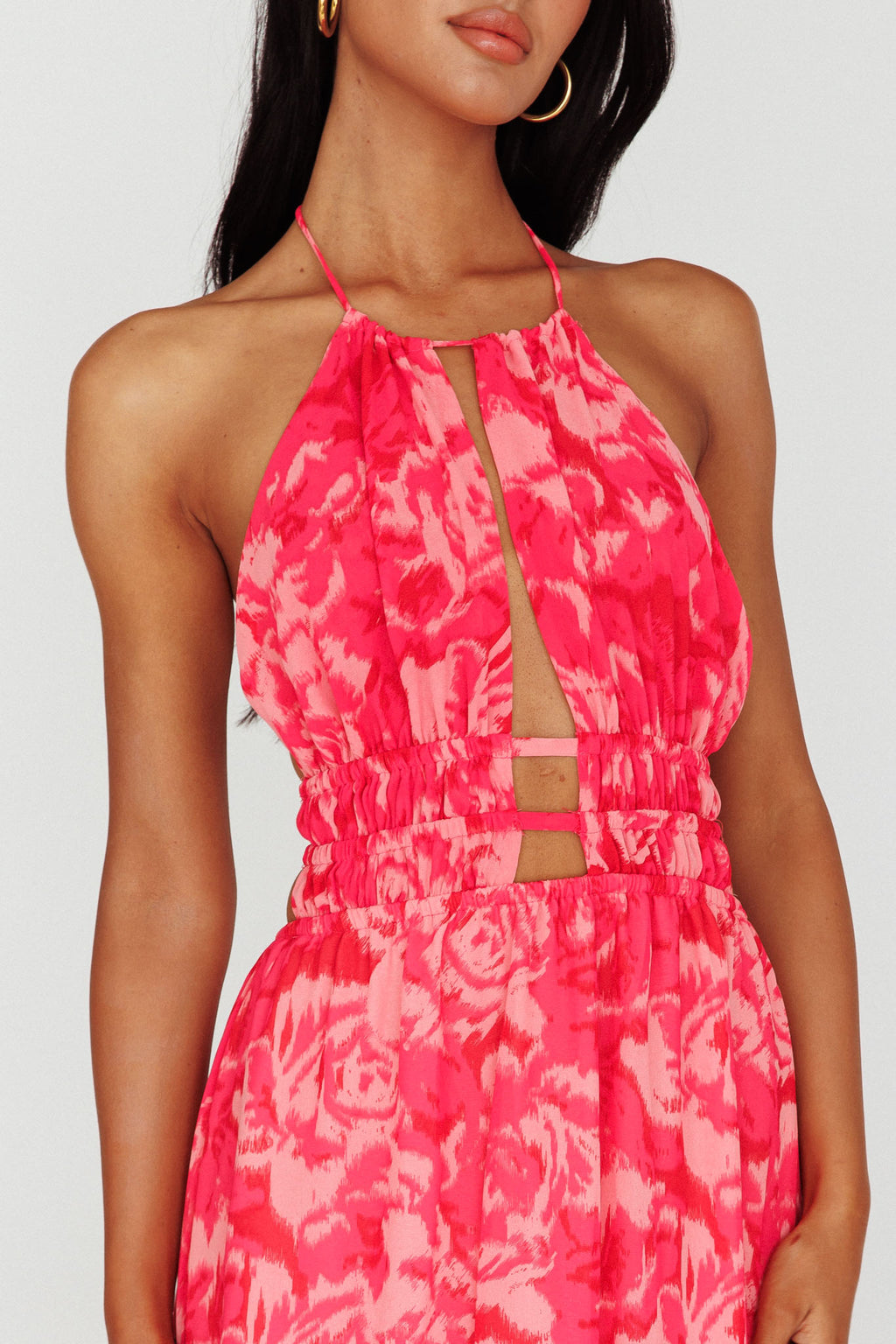 Cyndi Open Back Halterneck Maxi Dress Floral Pink by Selfie Leslie Australia