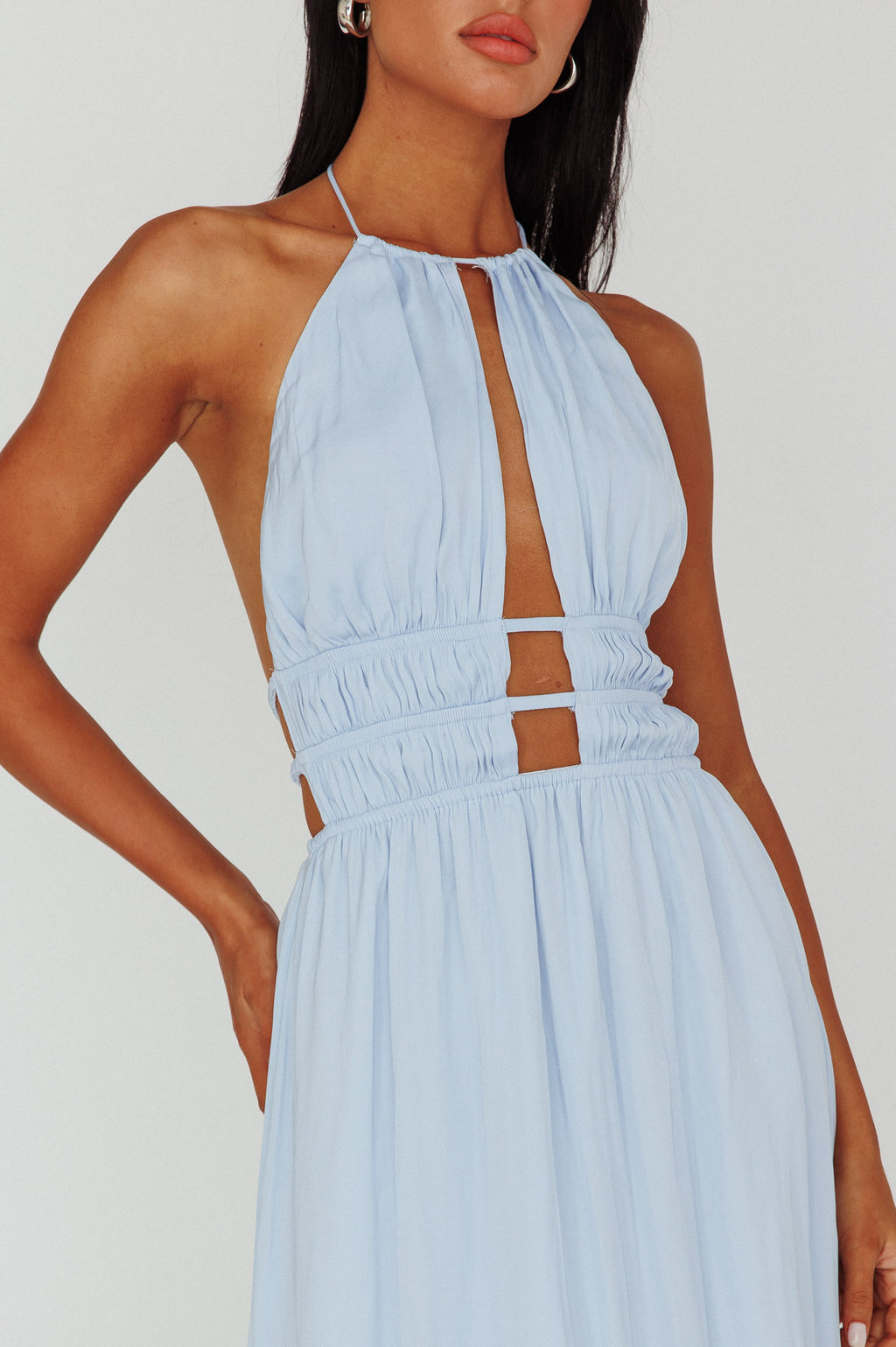 Cyndi Open Back Halterneck Maxi Dress Blue by Selfie Leslie Australia