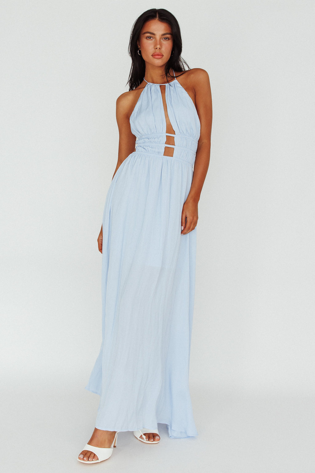 Cyndi Open Back Halterneck Maxi Dress Blue by Selfie Leslie Australia