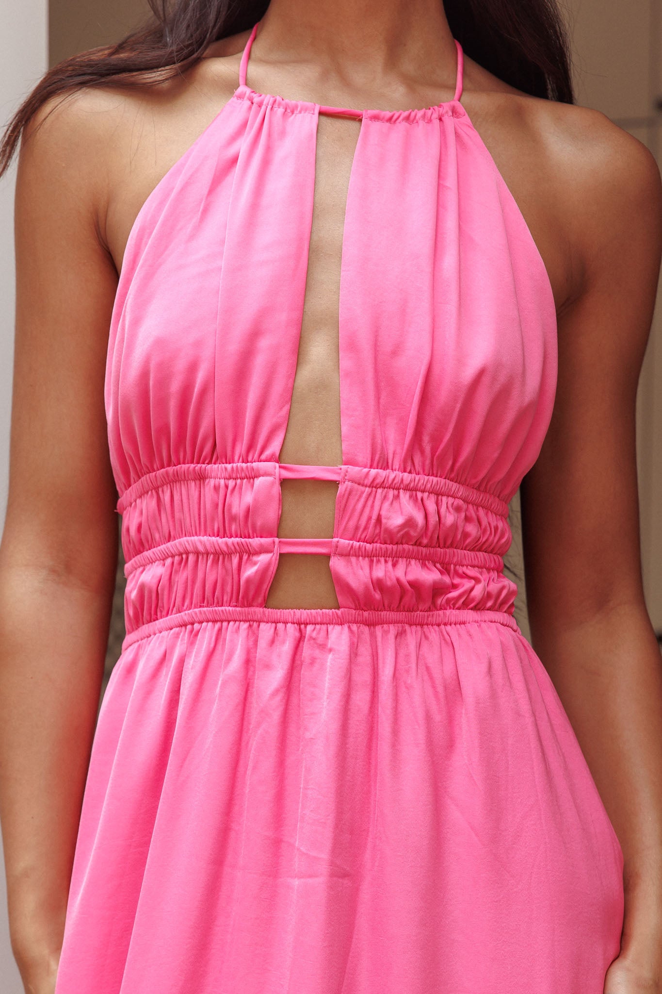 Cyndi Open Back Halterneck Maxi Dress Hot Pink by Selfie Leslie Australia