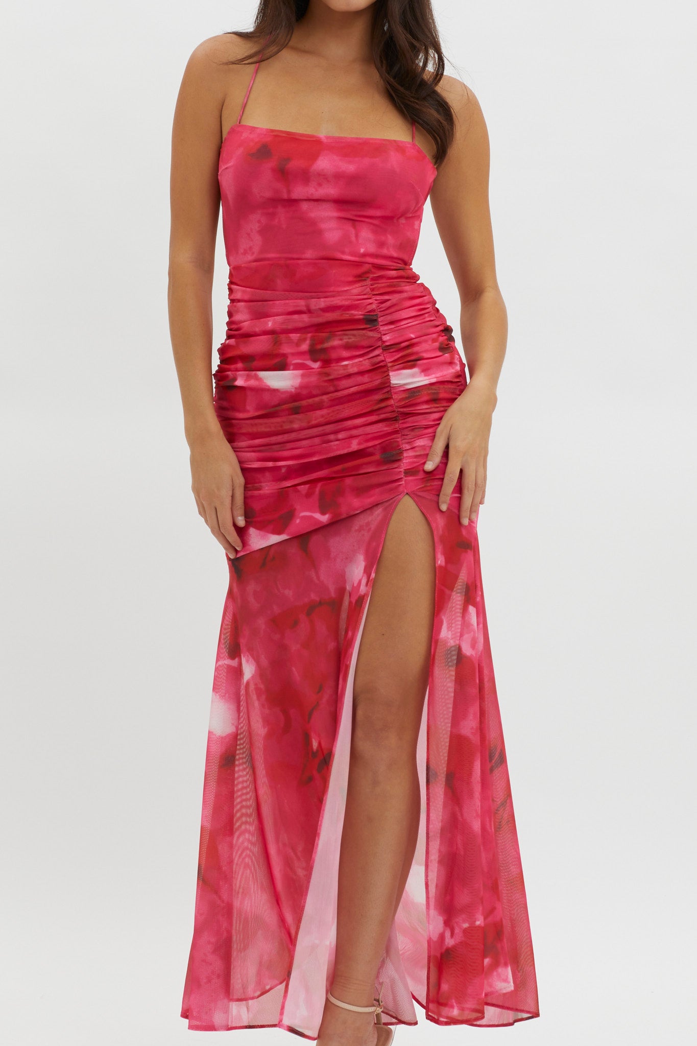 Apryl Ruched Lace-Up Back Dress Pink by Selfie Leslie Australia