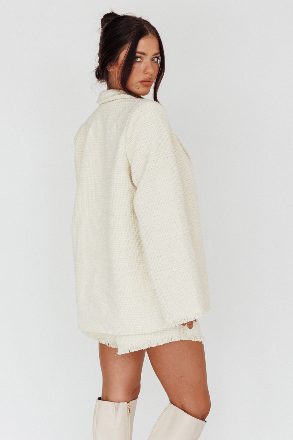 Ekaterina Tweed Raw Edge Shorts Cream by Selfie Leslie Australia