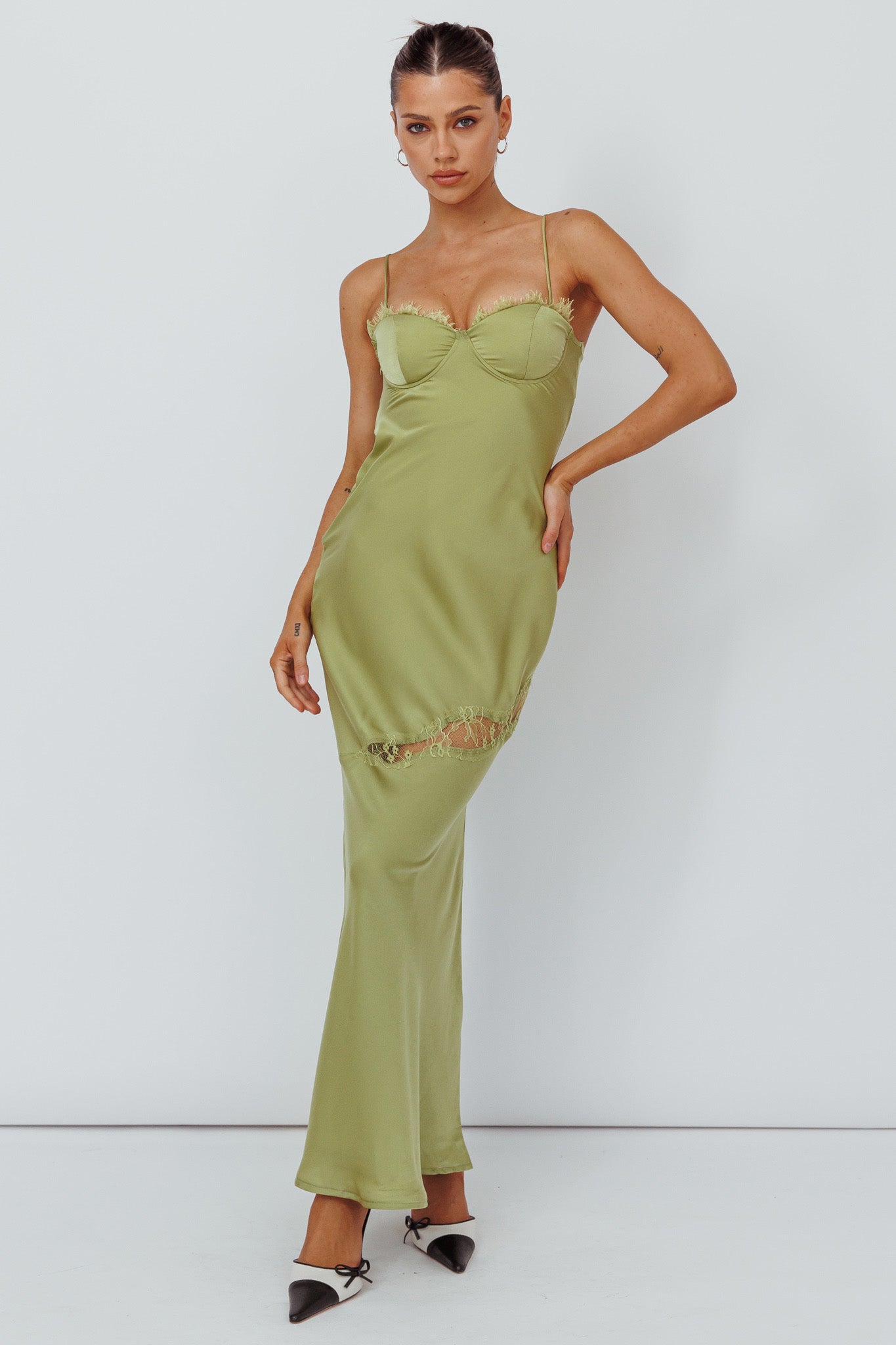 Sweet Talker Lace Trim Midi Dress Lime by Selfie Leslie Australia