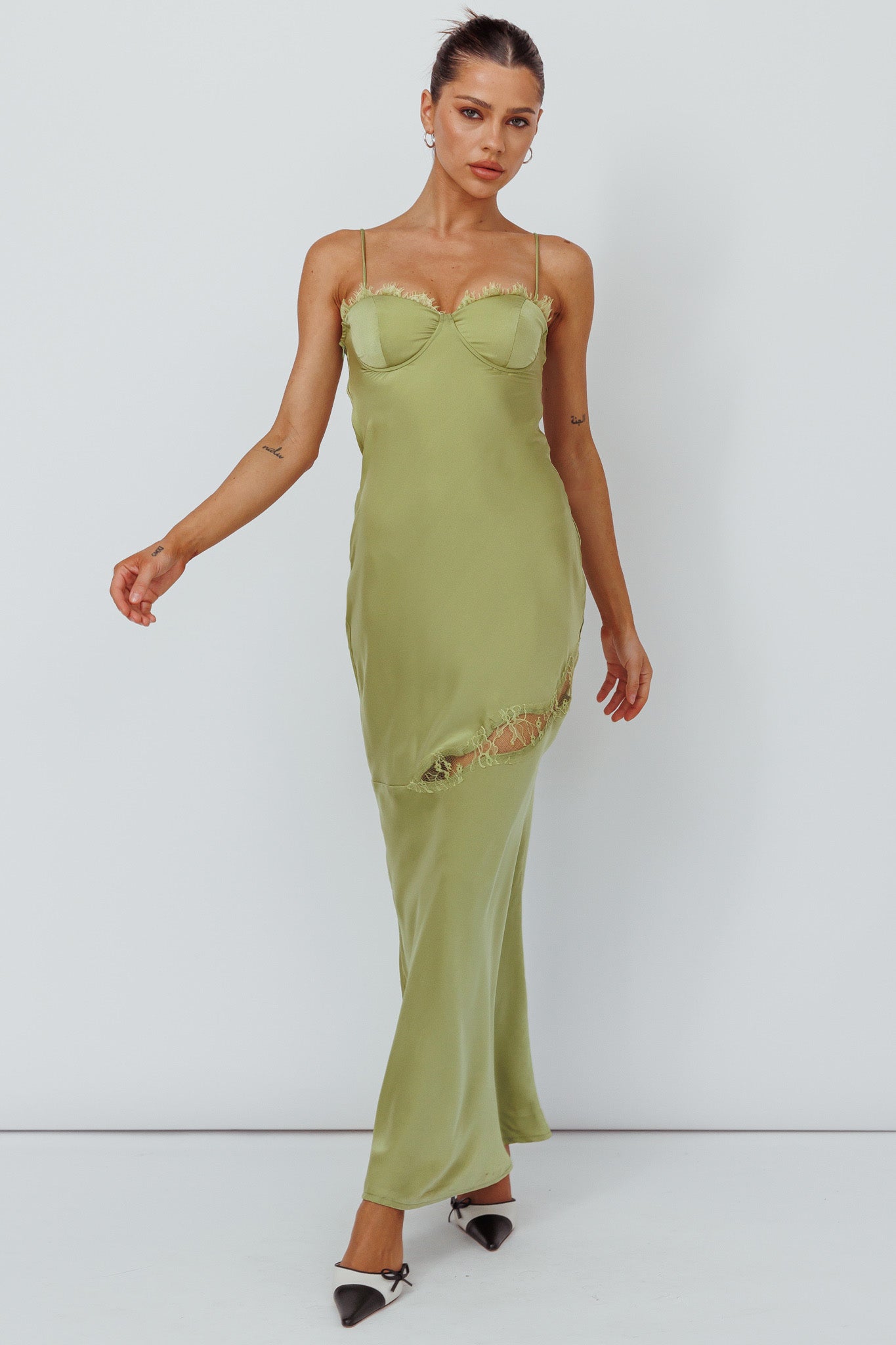 Sweet Talker Lace Trim Midi Dress Lime by Selfie Leslie Australia