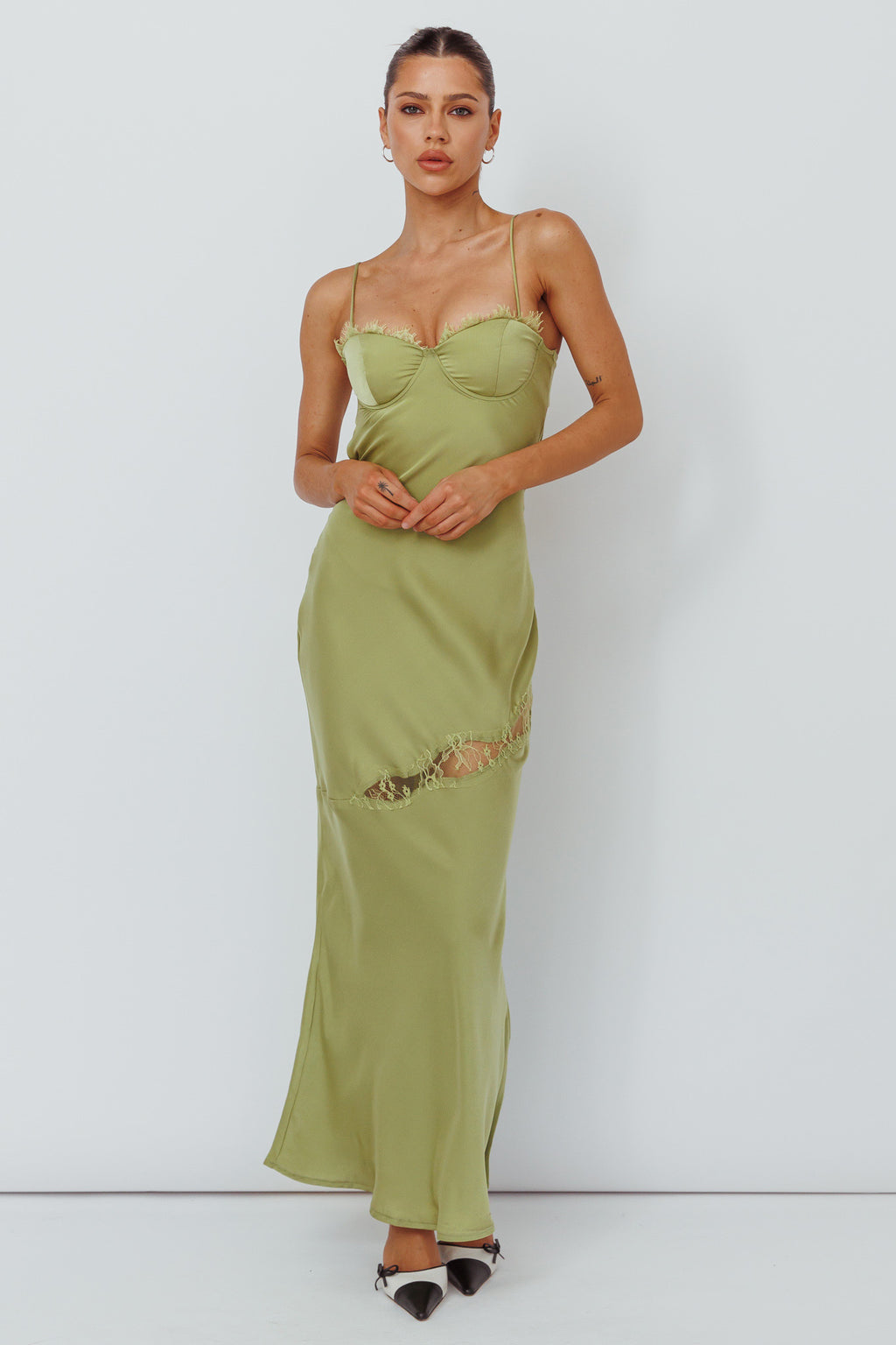 Sweet Talker Lace Trim Midi Dress Lime by Selfie Leslie Australia