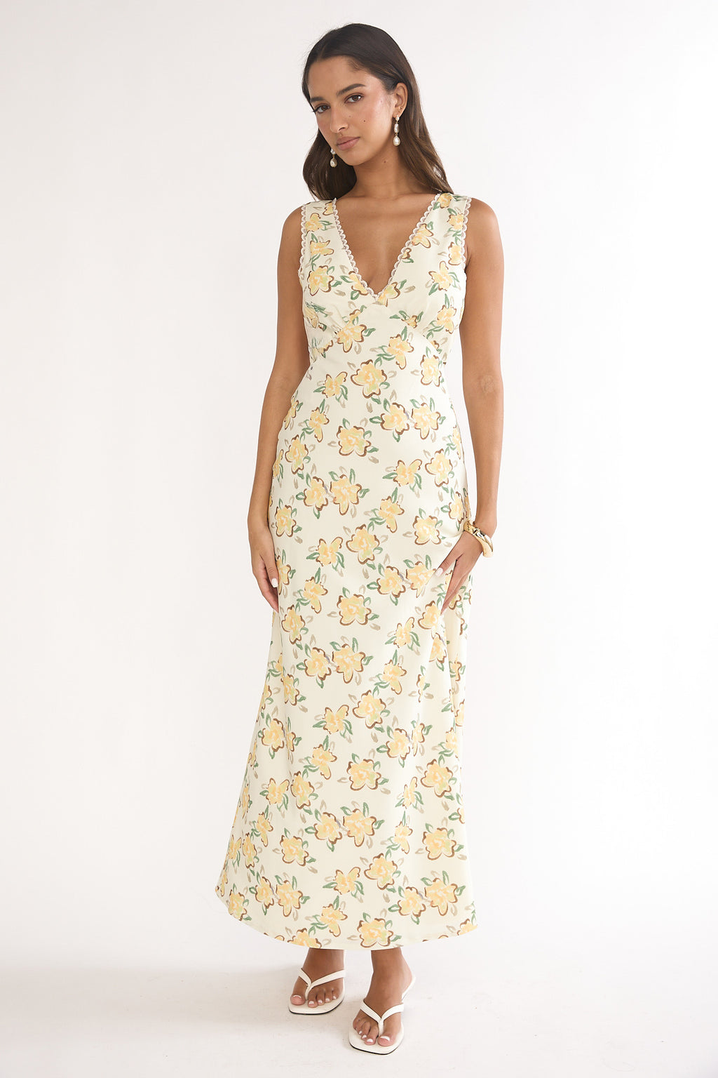 Coucou V-Neckline Maxi Dress Floral Yellow by Selfie Leslie Australia