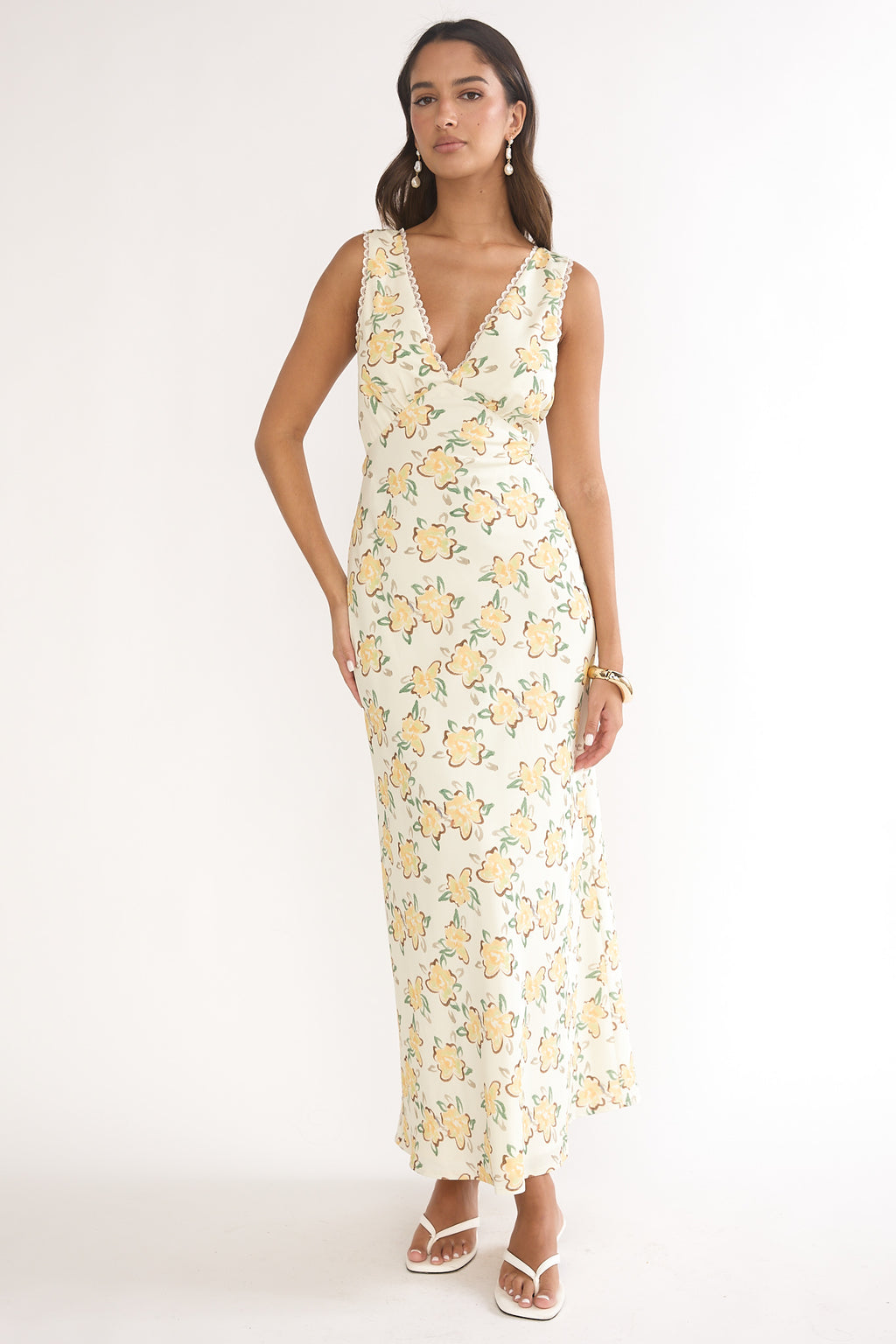 Coucou V-Neckline Maxi Dress Floral Yellow by Selfie Leslie Australia