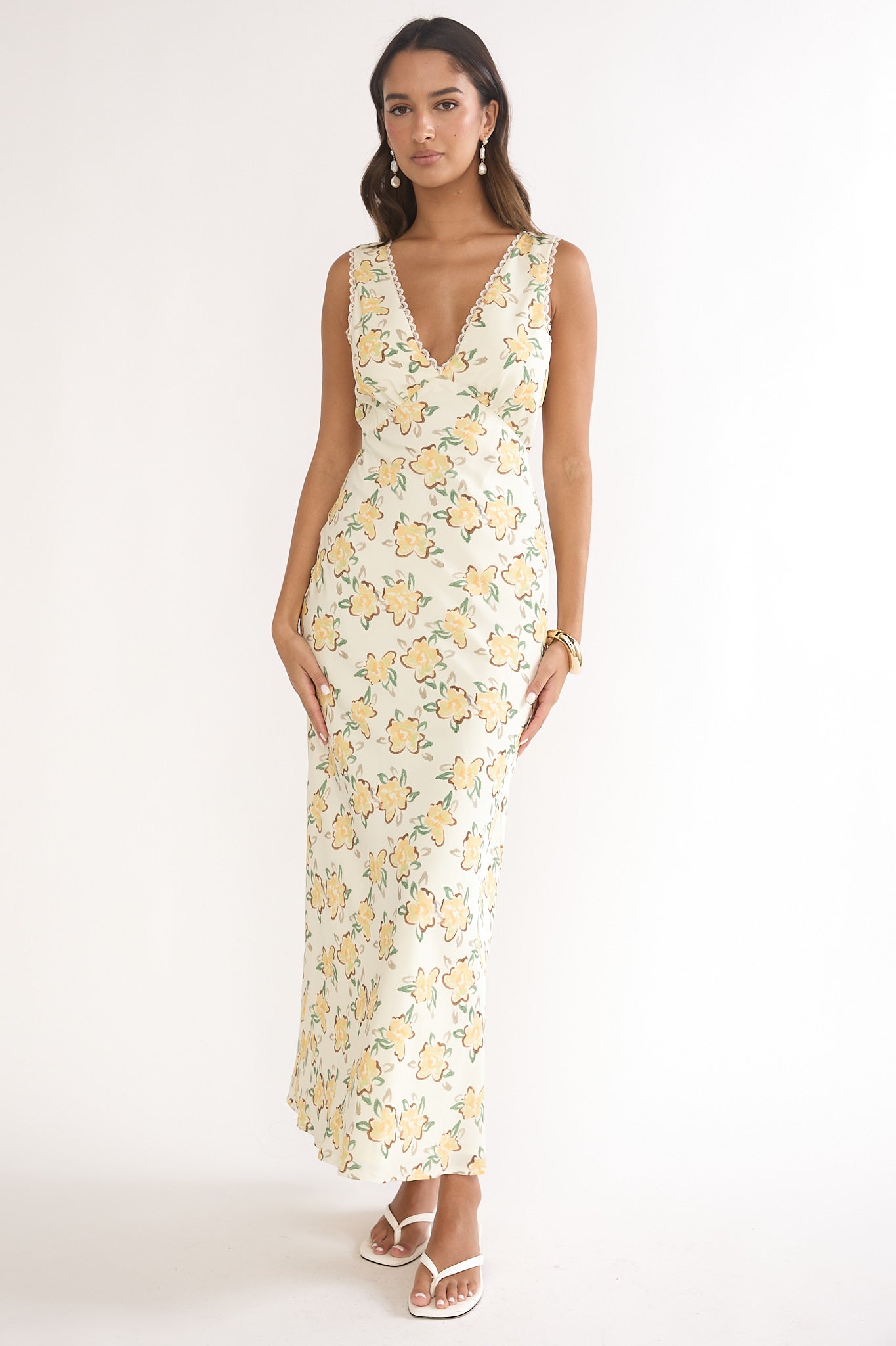 Coucou V-Neckline Maxi Dress Floral Yellow by Selfie Leslie Australia