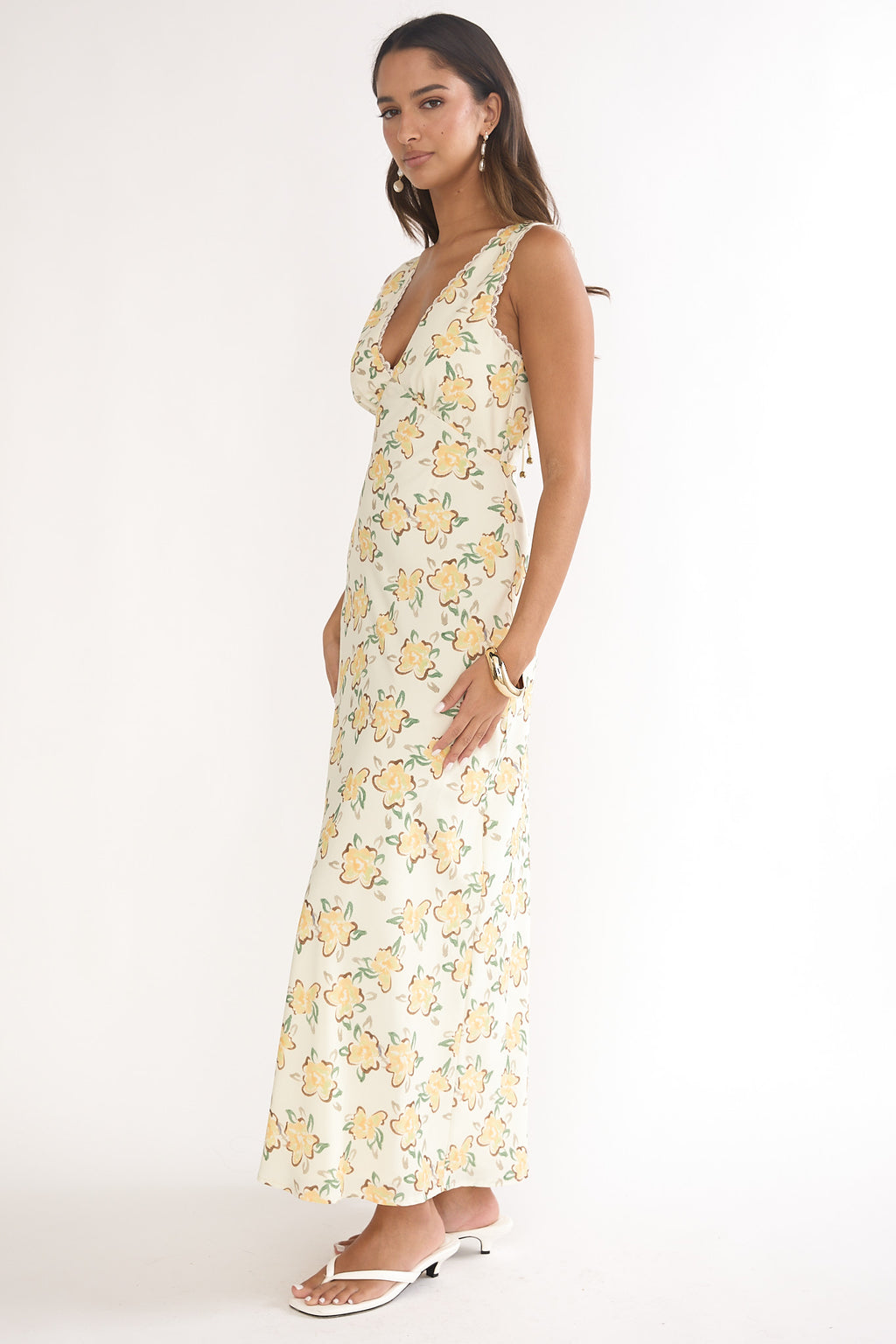 Coucou V-Neckline Maxi Dress Floral Yellow by Selfie Leslie Australia