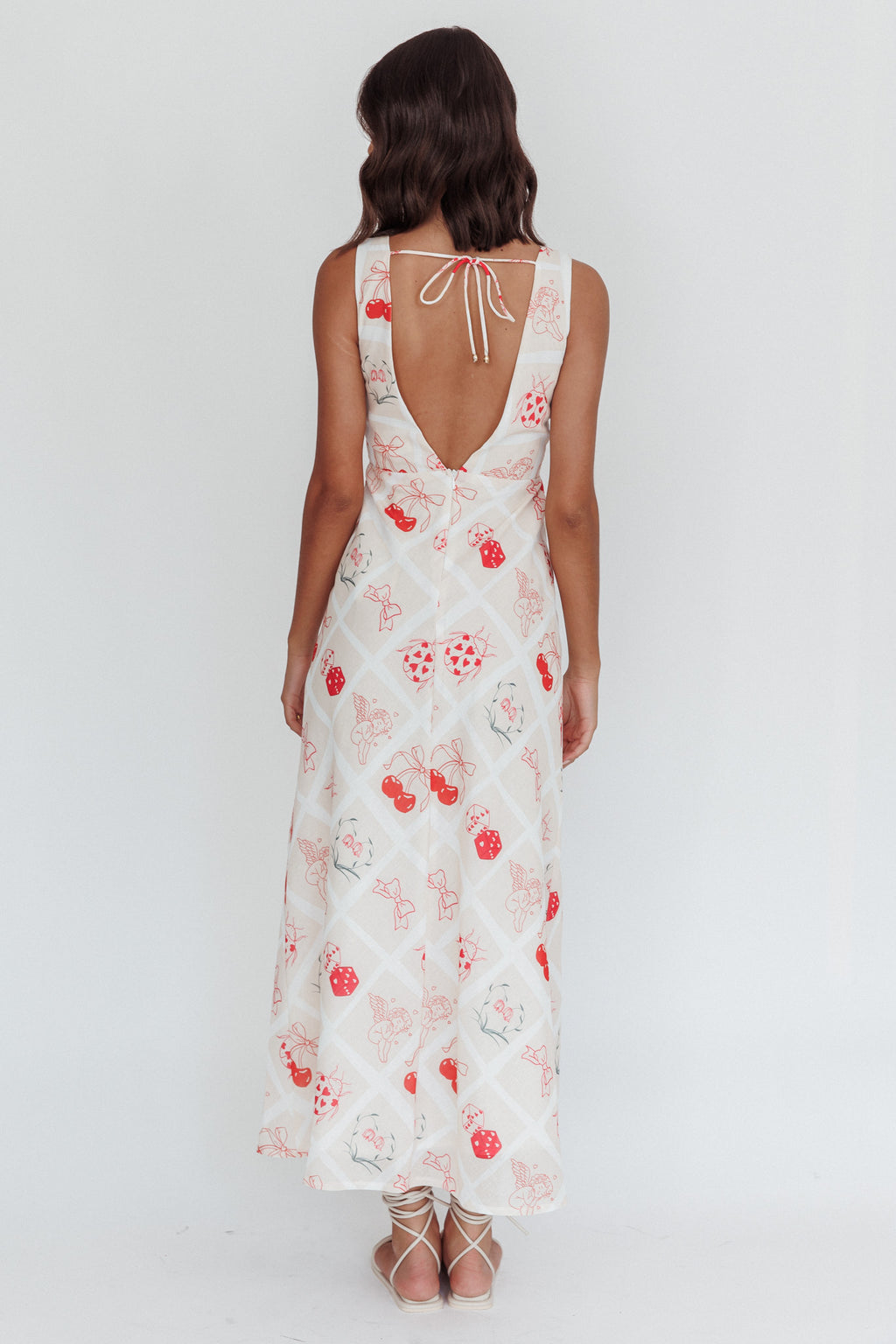 Coucou V-Neckline Maxi Dress Print Beige by Selfie Leslie Australia