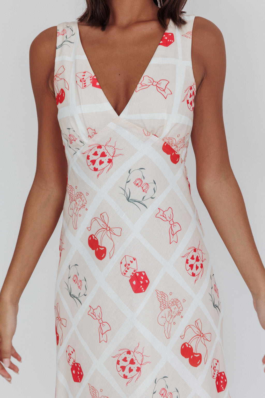 Coucou V-Neckline Maxi Dress Print Beige by Selfie Leslie Australia