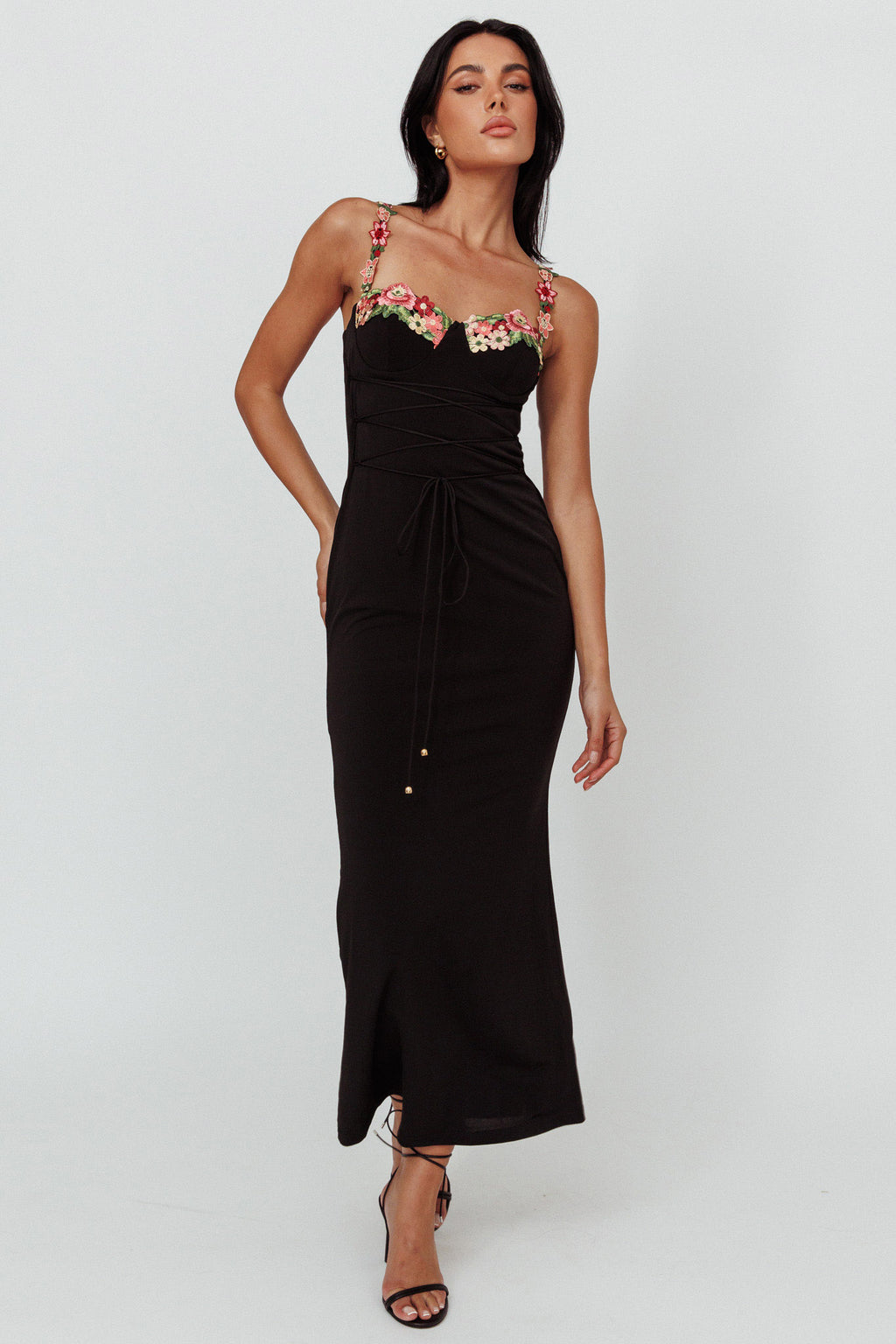 Rose Garden Floral Applique Laced Midi Dress Black by Selfie Leslie Australia