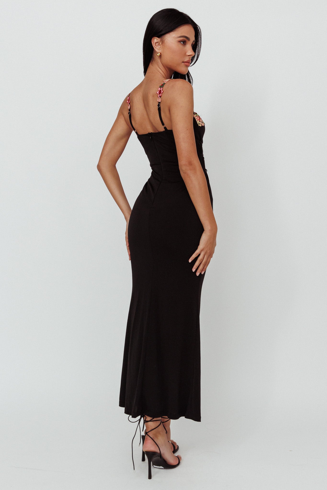 Rose Garden Floral Applique Laced Midi Dress Black by Selfie Leslie Australia