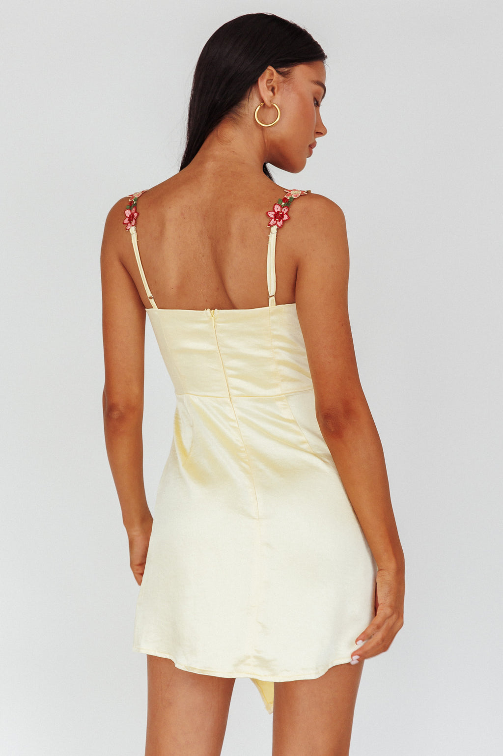 Rose Garden Floral Applique Wrap Mini Dress Lemon by Selfie Leslie Australia