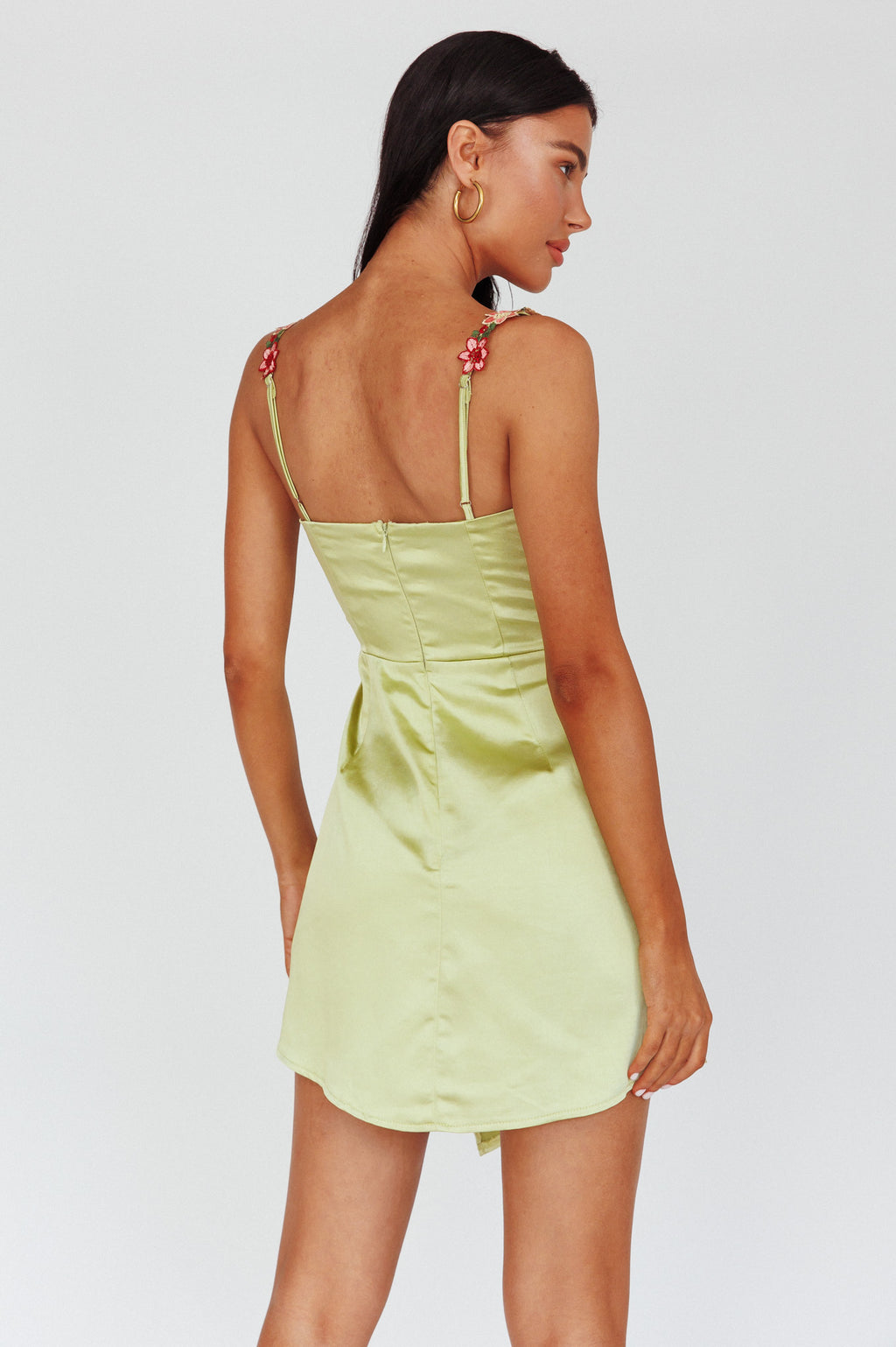 Rose Garden Floral Applique Wrap Mini Dress Lime by Selfie Leslie Australia