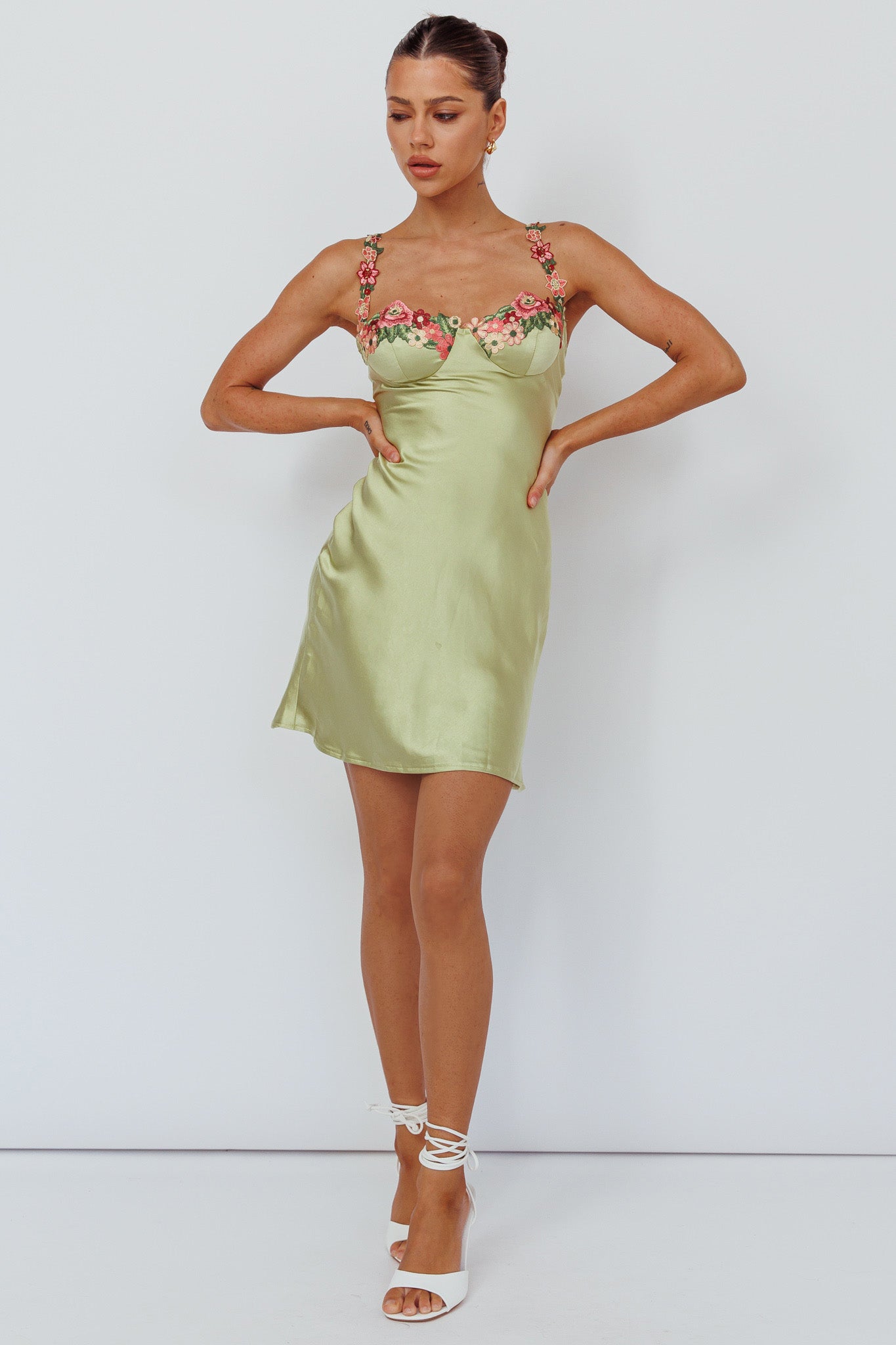 Rose Garden Floral Applique Mini Dress Lime by Selfie Leslie Australia