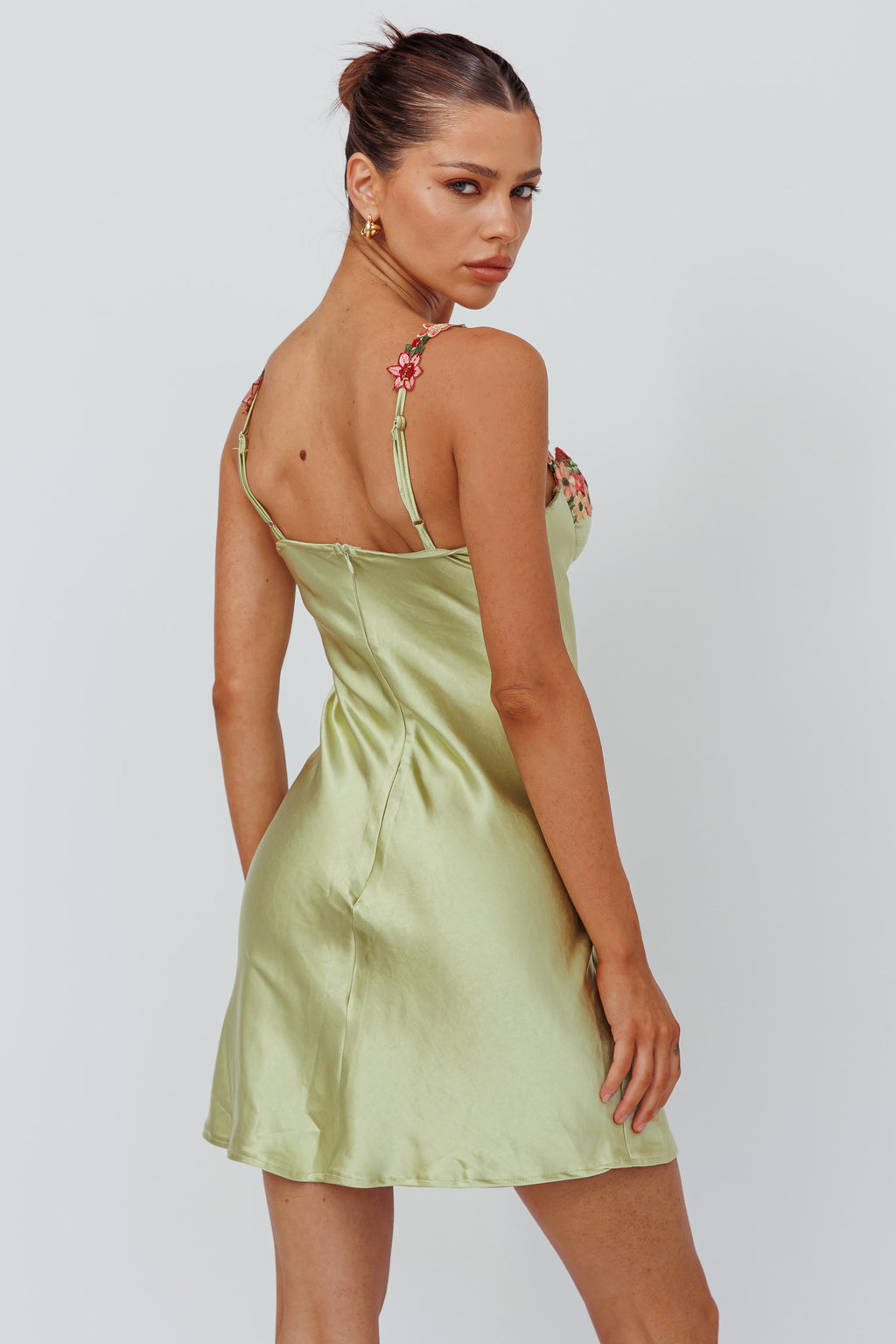 Rose Garden Floral Applique Mini Dress Lime by Selfie Leslie Australia