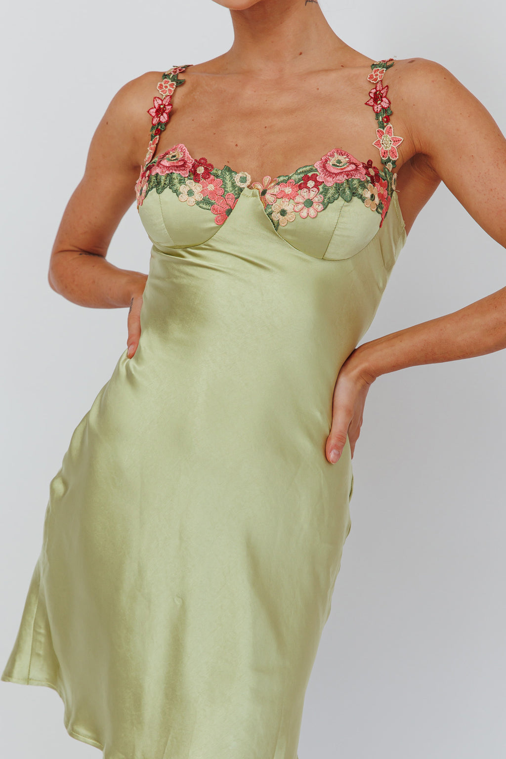 Rose Garden Floral Applique Mini Dress Lime by Selfie Leslie Australia