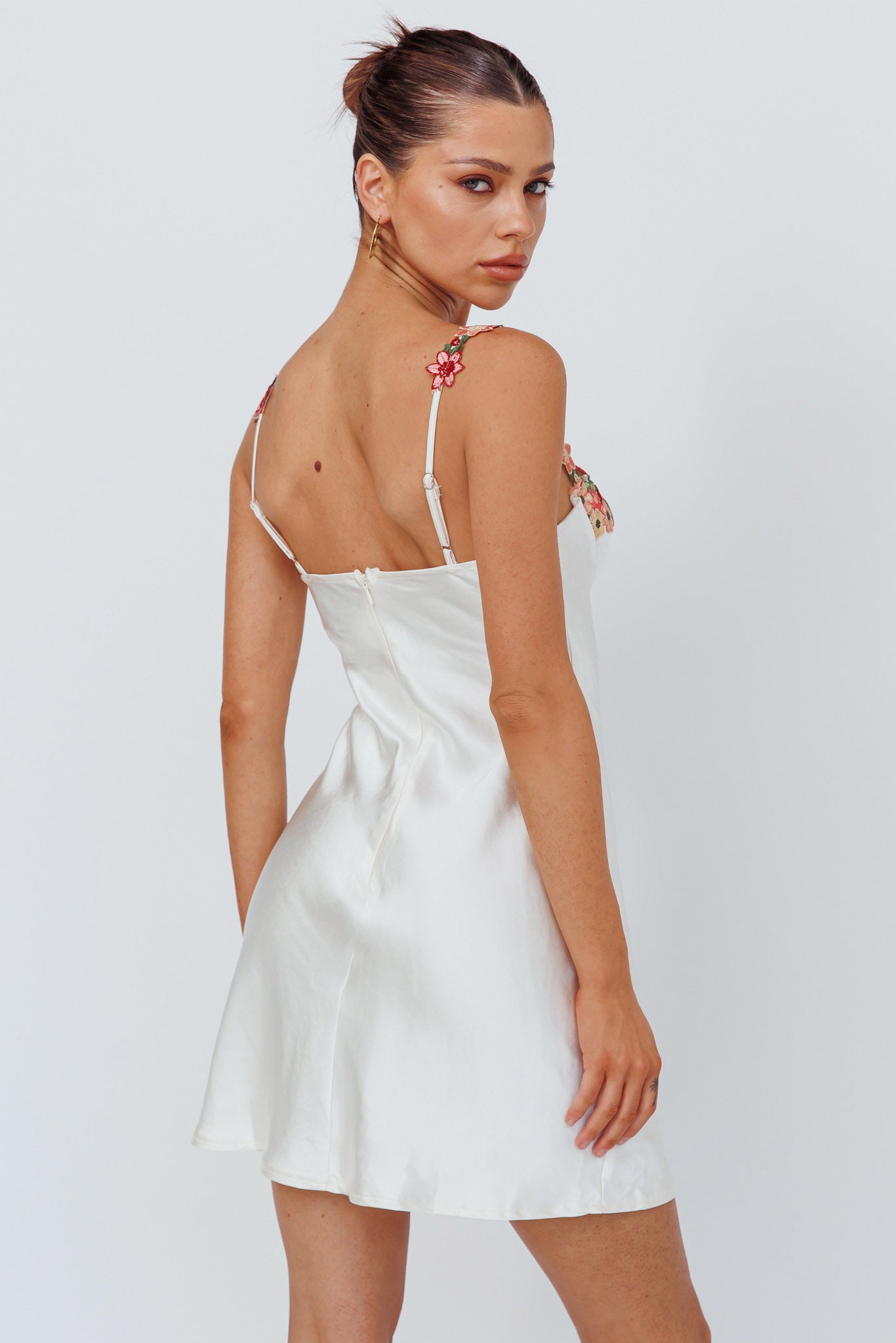 Rose Garden Floral Applique Mini Dress Oyster by Selfie Leslie Australia