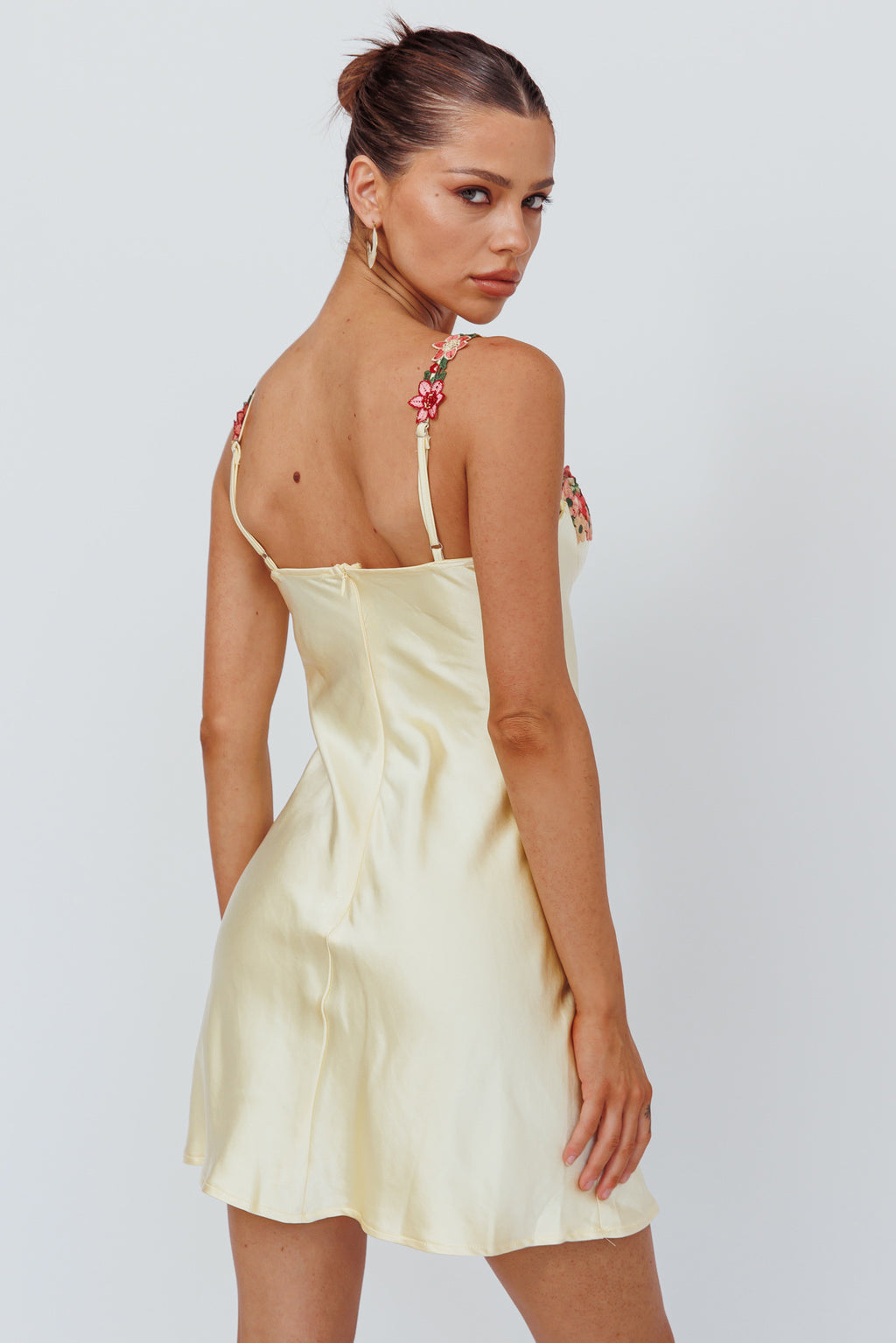 Rose Garden Floral Applique Mini Dress Yellow by Selfie Leslie Australia