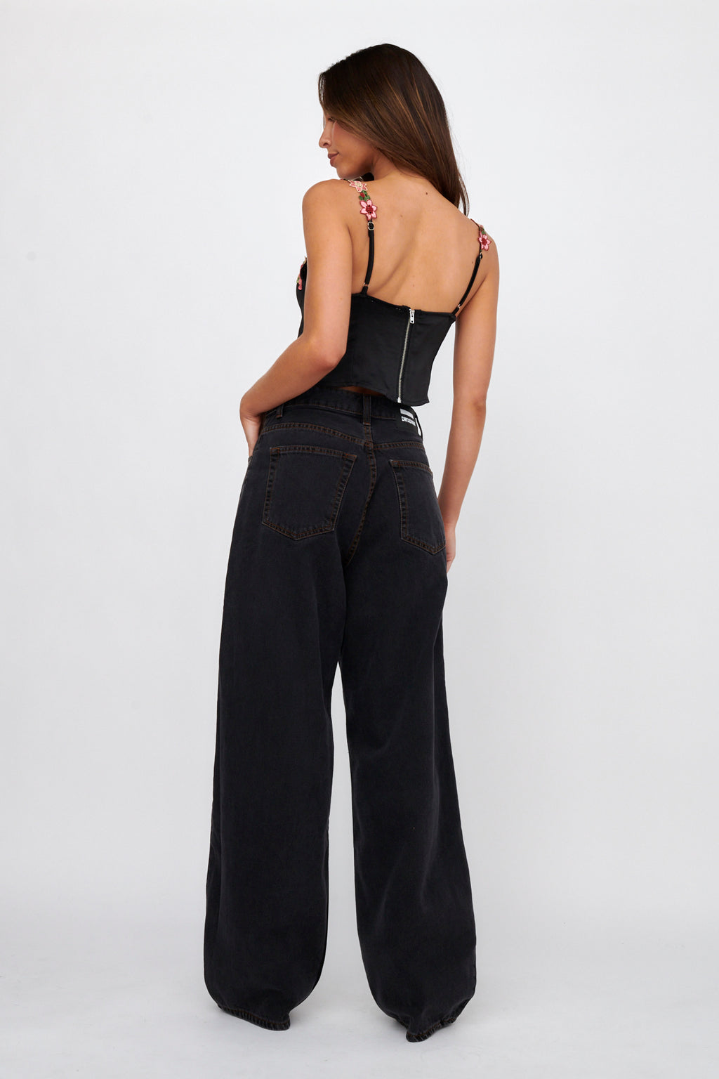 Rose Garden Floral Applique Crop Top Black by Selfie Leslie Australia