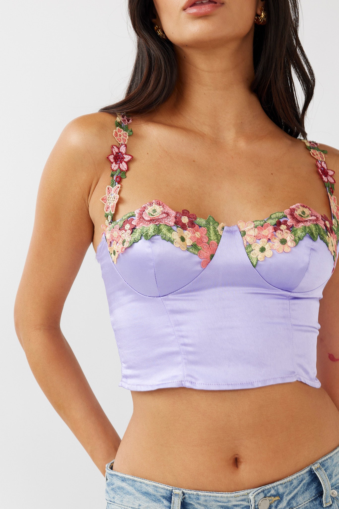 Rose Garden Floral Applique Crop Top Lilac by Selfie Leslie Australia