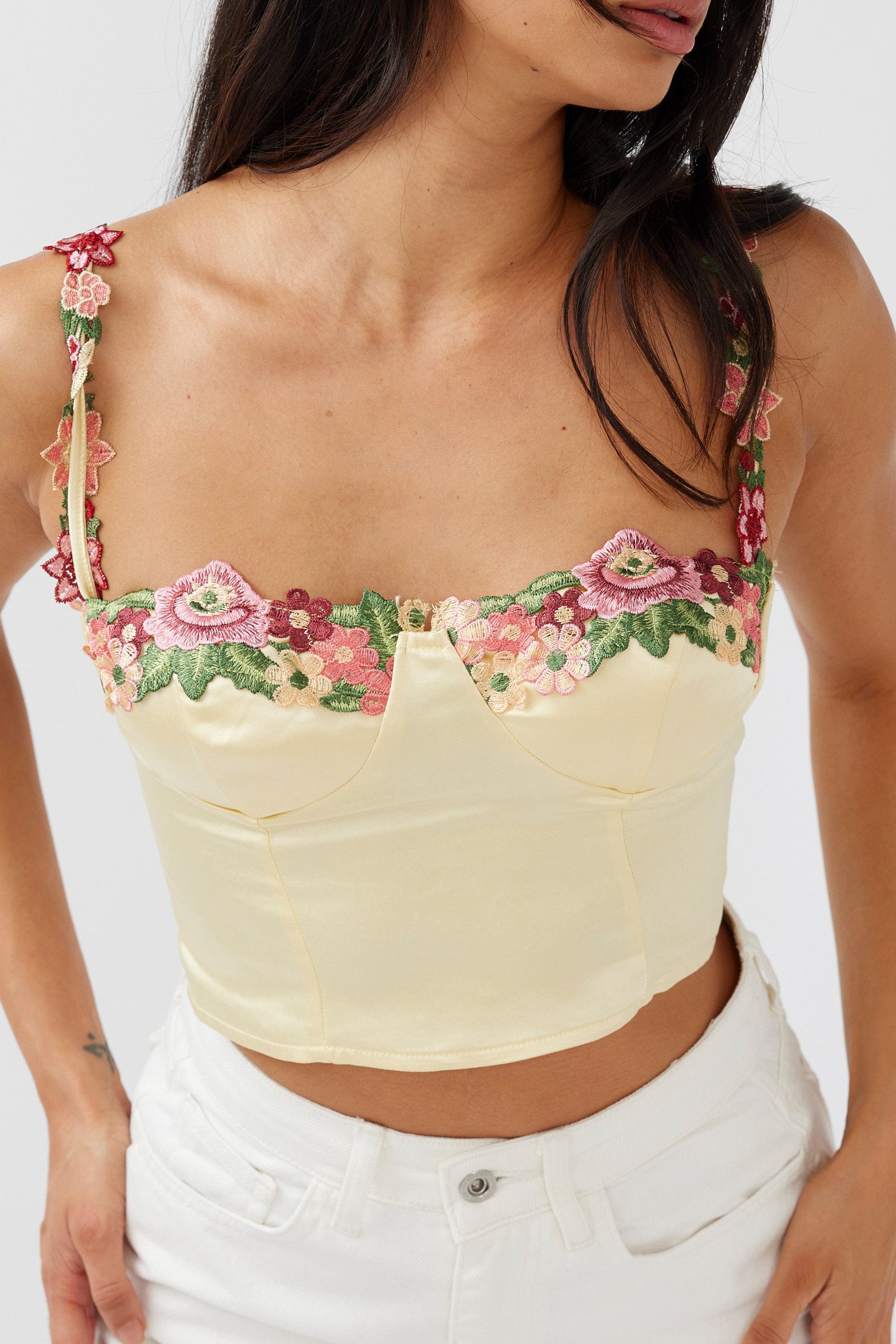 Rose Garden Floral Applique Crop Top Yellow by Selfie Leslie Australia