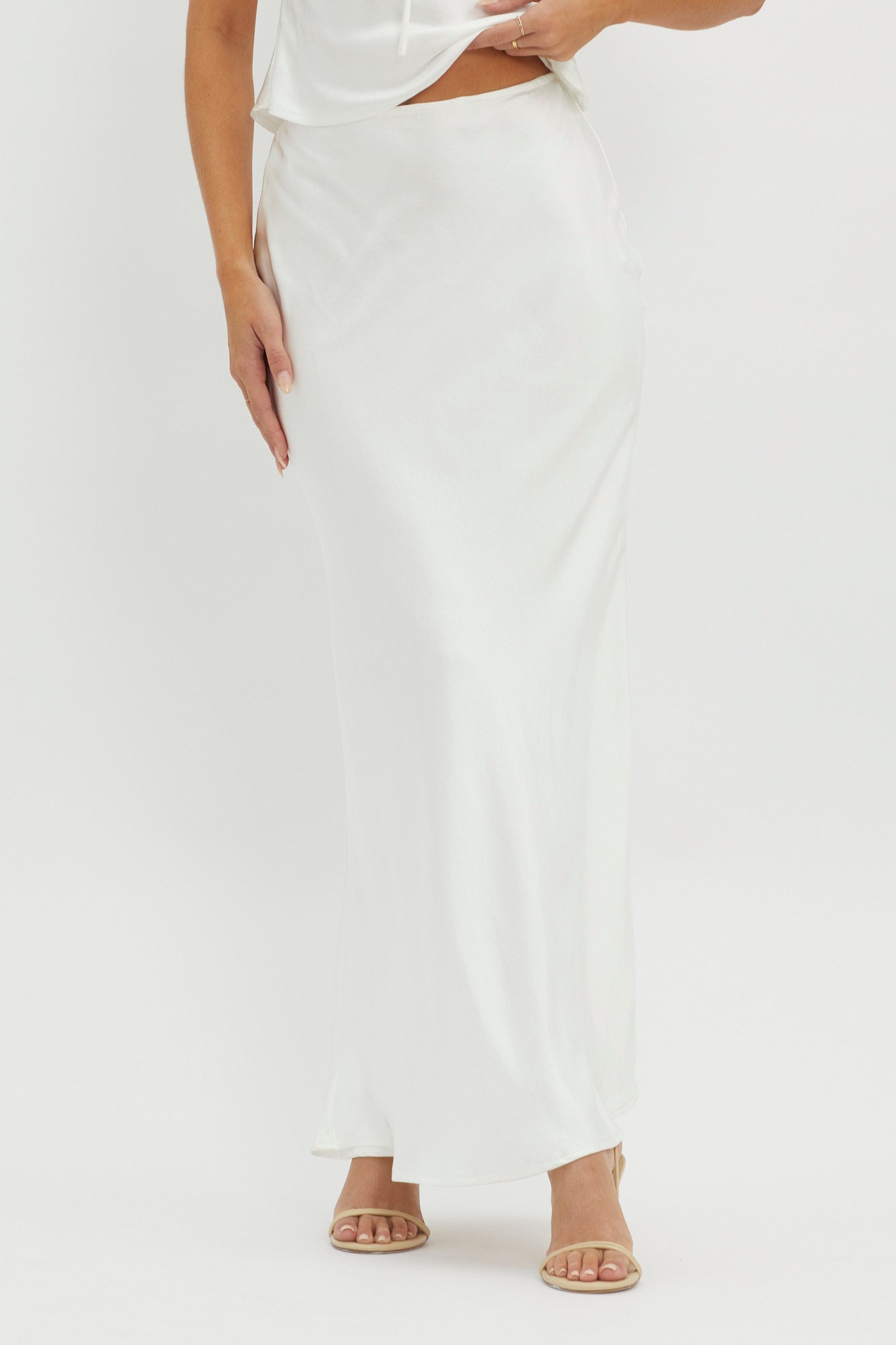 Rose Garden Satin Maxi Skirt White by Selfie Leslie Australia