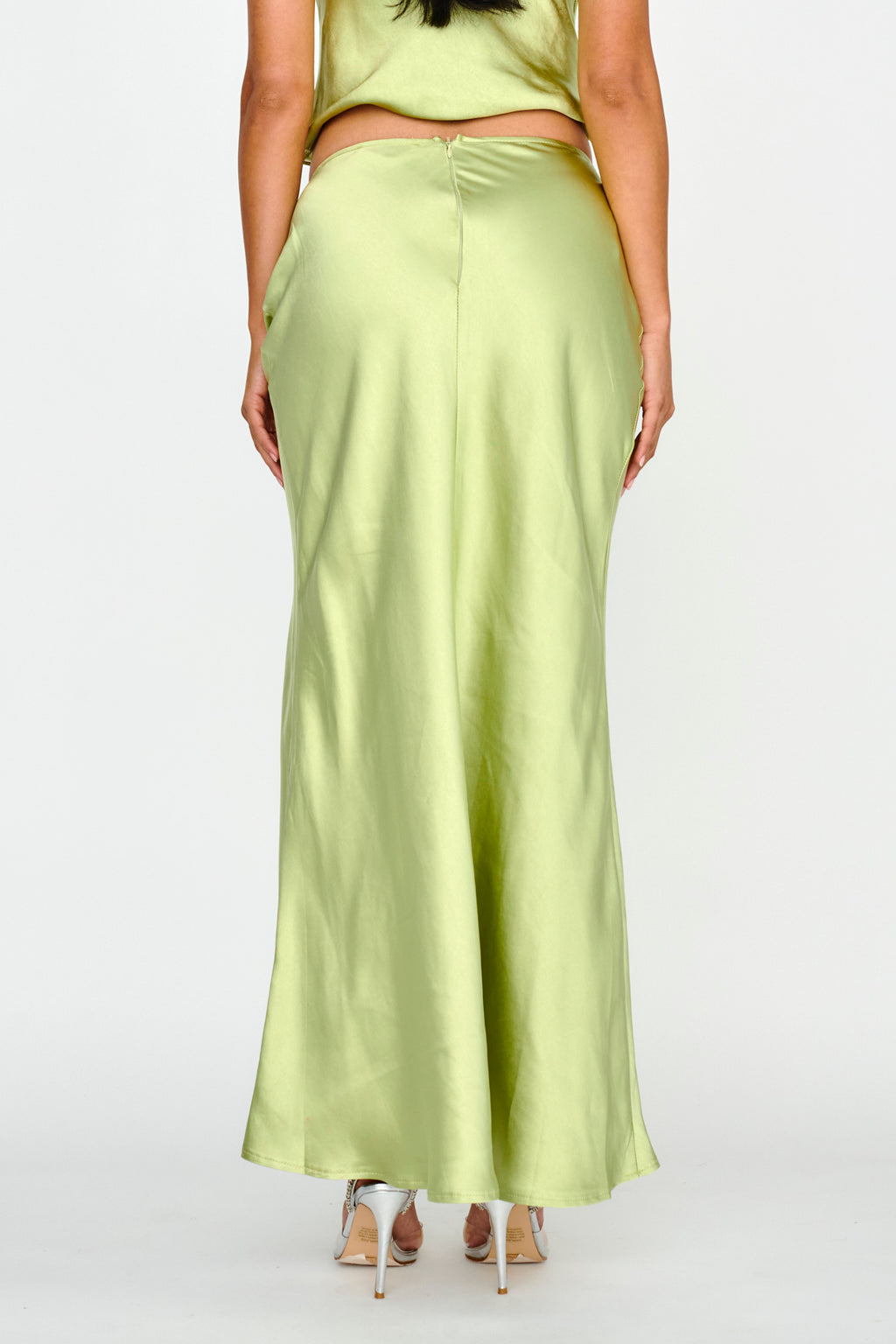 Rose Garden Satin Maxi Skirt Lime by Selfie Leslie Australia