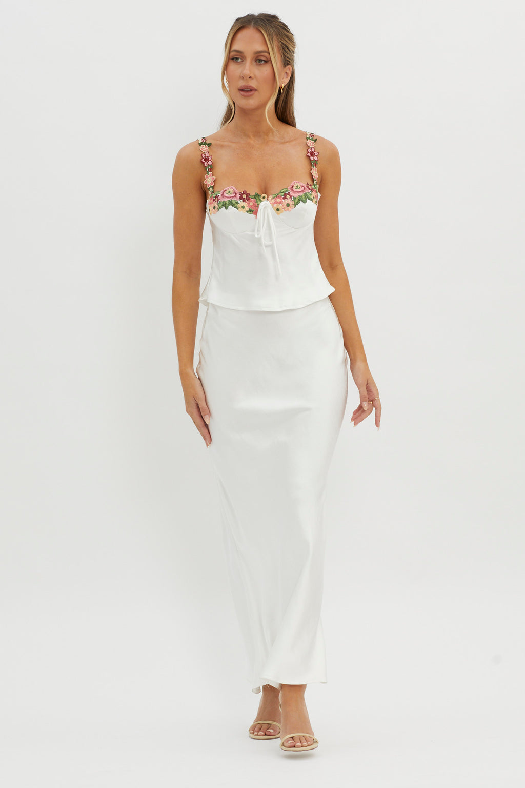 Rose Garden Floral Applique Cami Top White by Selfie Leslie Australia