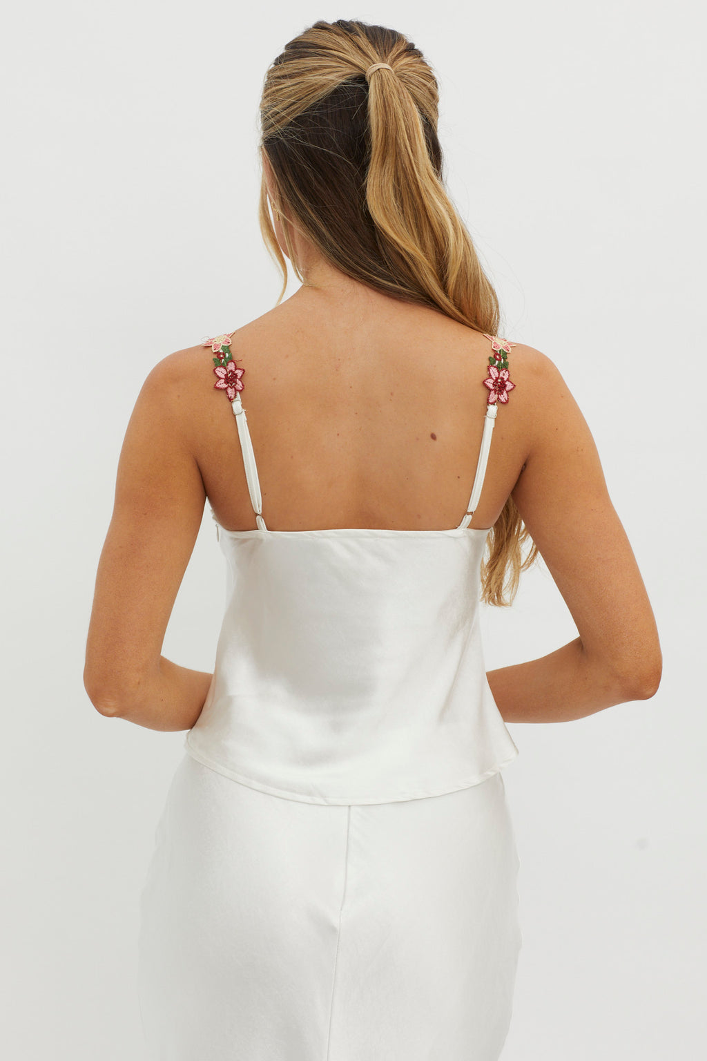 Rose Garden Floral Applique Cami Top White by Selfie Leslie Australia