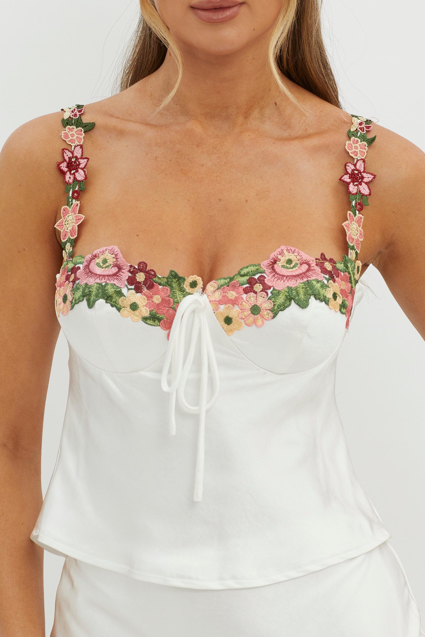 Rose Garden Floral Applique Cami Top White by Selfie Leslie Australia