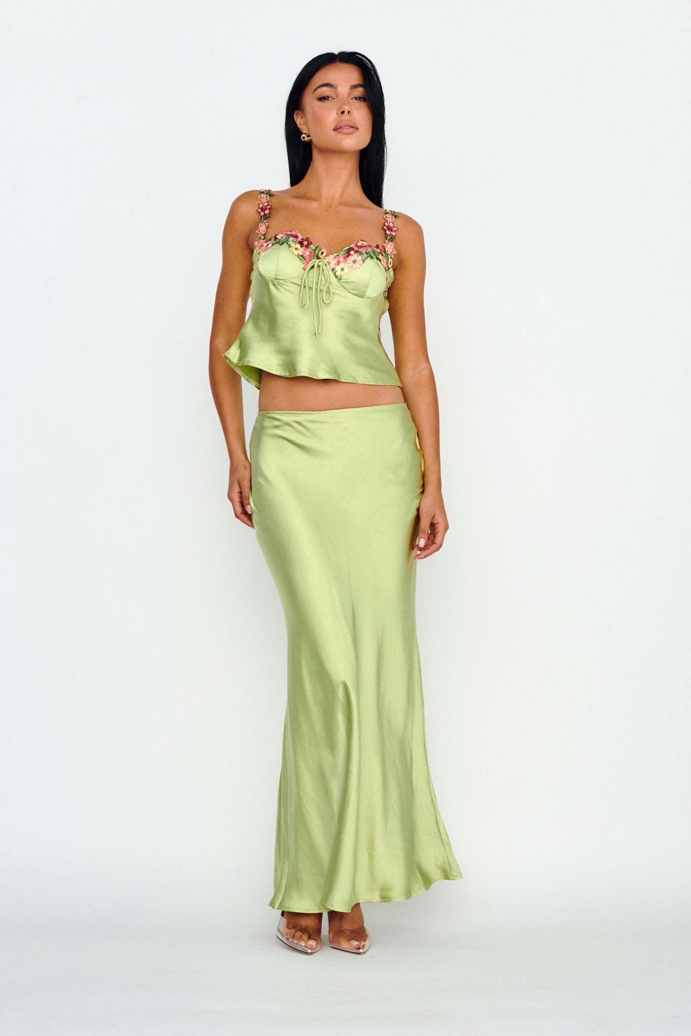 Rose Garden Floral Applique Cami Top Lime by Selfie Leslie Australia