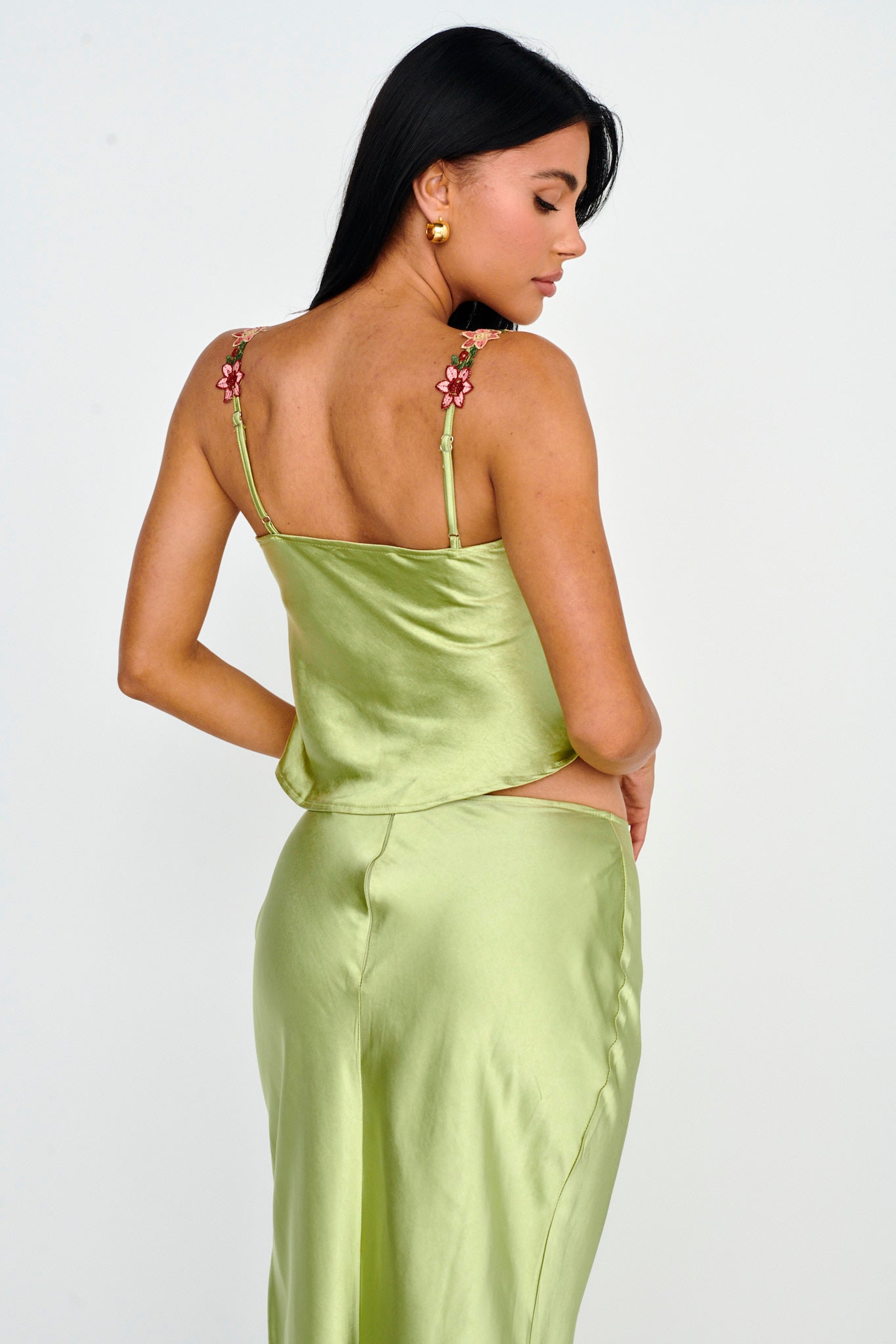 Rose Garden Floral Applique Cami Top Lime by Selfie Leslie Australia