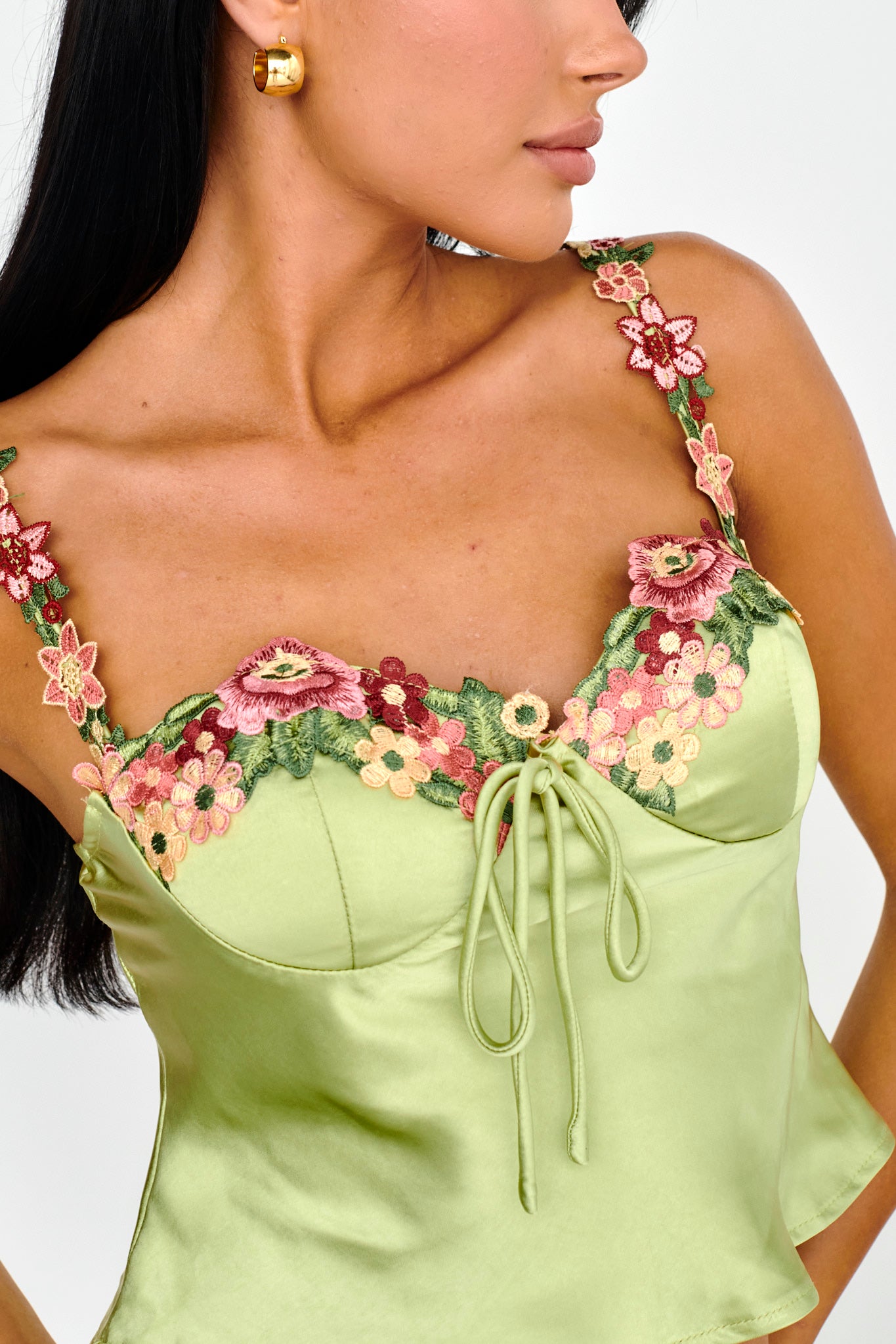 Rose Garden Floral Applique Cami Top Lime by Selfie Leslie Australia